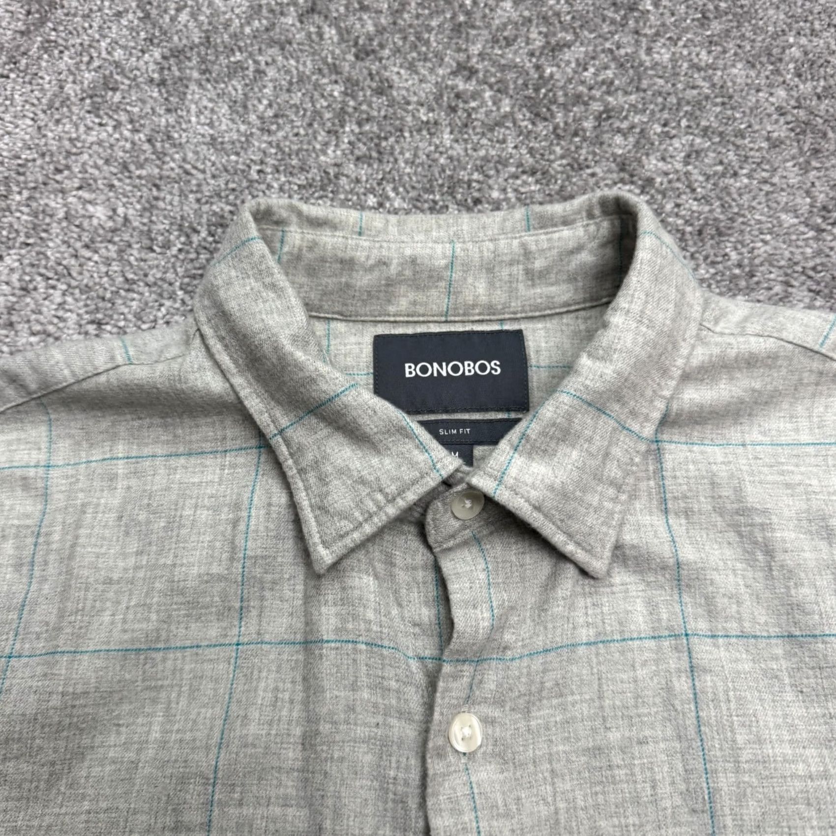 Bonobos Bonobos Slim Fit Cotton Windowpane Button Down shirt Mens Medium Gray Blue Check Size US M / EU 48-50 / 2 - 4 Thumbnail