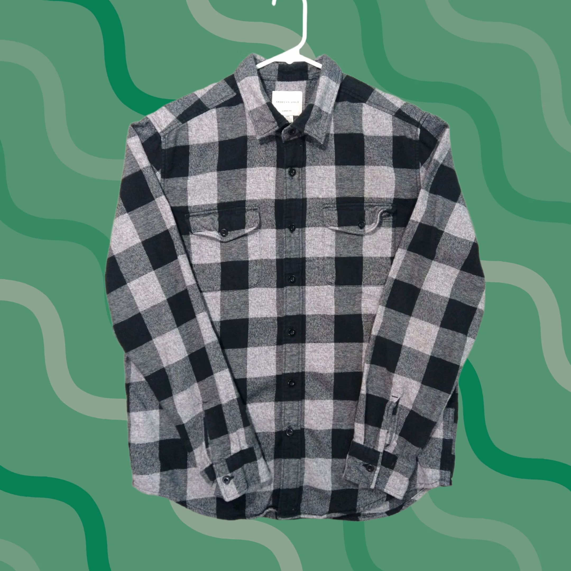 American Eagle Outfitters American Eagle Outfitters Shirt Mens Large Black Plaid Classic Fit Button-Up Flannel Cotton Size US L / EU 52-54 / 3 - 1 Thumbnail