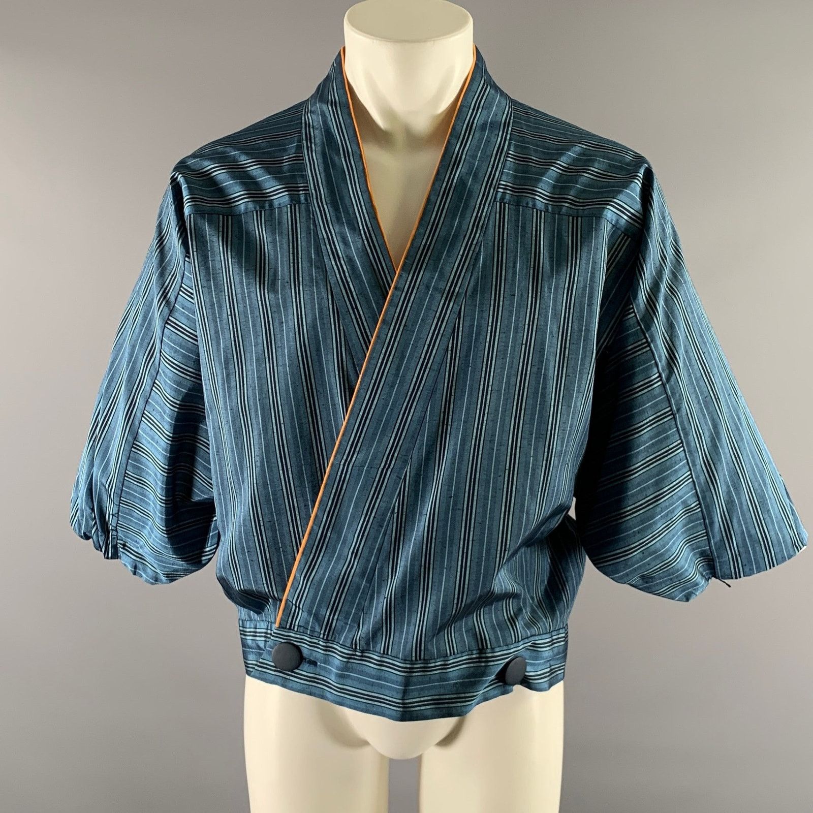 Other Size L Blue Orange Stripe Polyester Blend Shawl Collar Shirt Size L / US 10 / IT 46 - 1 Thumbnail
