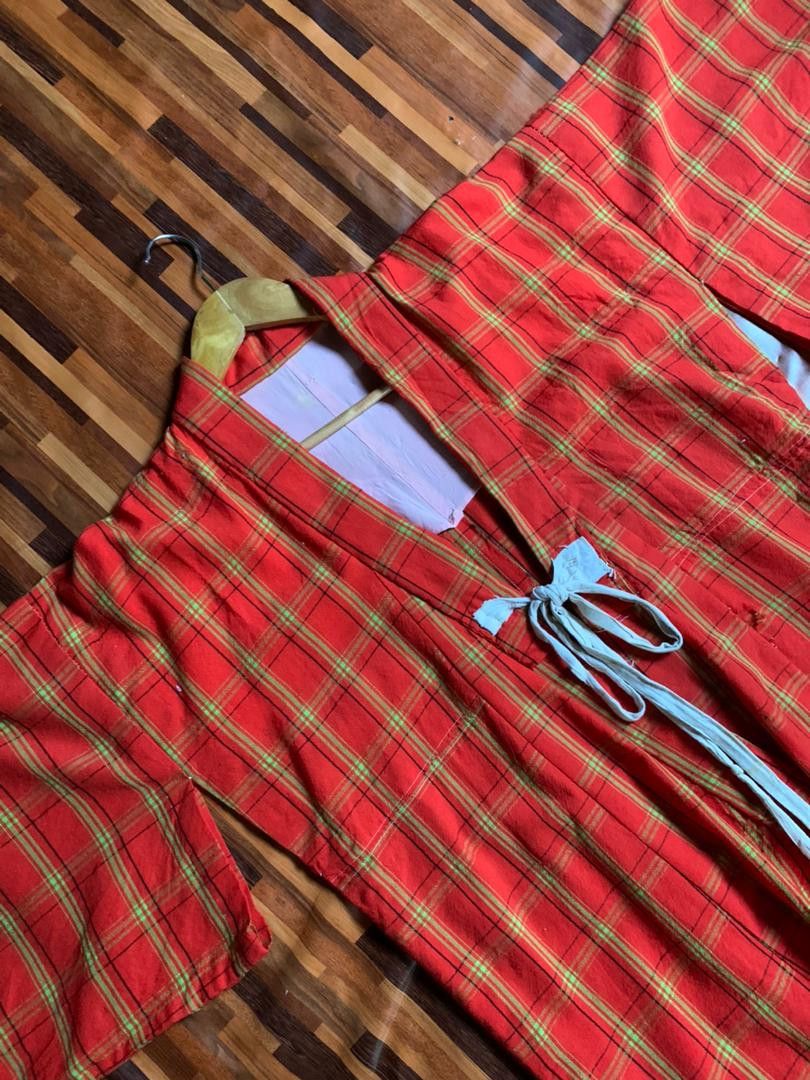 Vintage P6 Weaved Wool Hitoe Kimono Japan Traditional Dress orange Size US XL / EU 56 / 4 - 7 Thumbnail