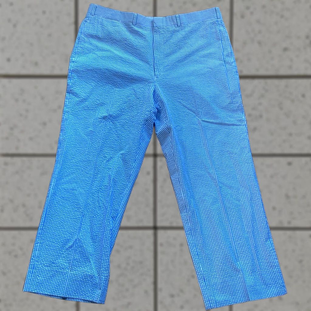 Brooks Brothers VINTAGE Brooks Brothers Pants Mens 38x27 Blue 80s Flat Front USA Seersucker Size US 38 / EU 54 - 1 Thumbnail