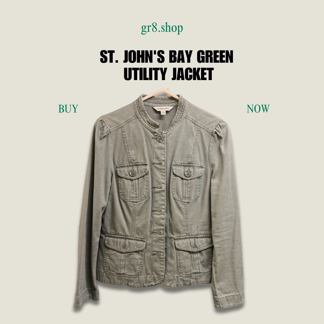 St. Johns Bay St. Johns Bay Green Utility Jacket Medium Cotton Blend Women Size M / US 6-8 / IT 42-44 - 1 Thumbnail