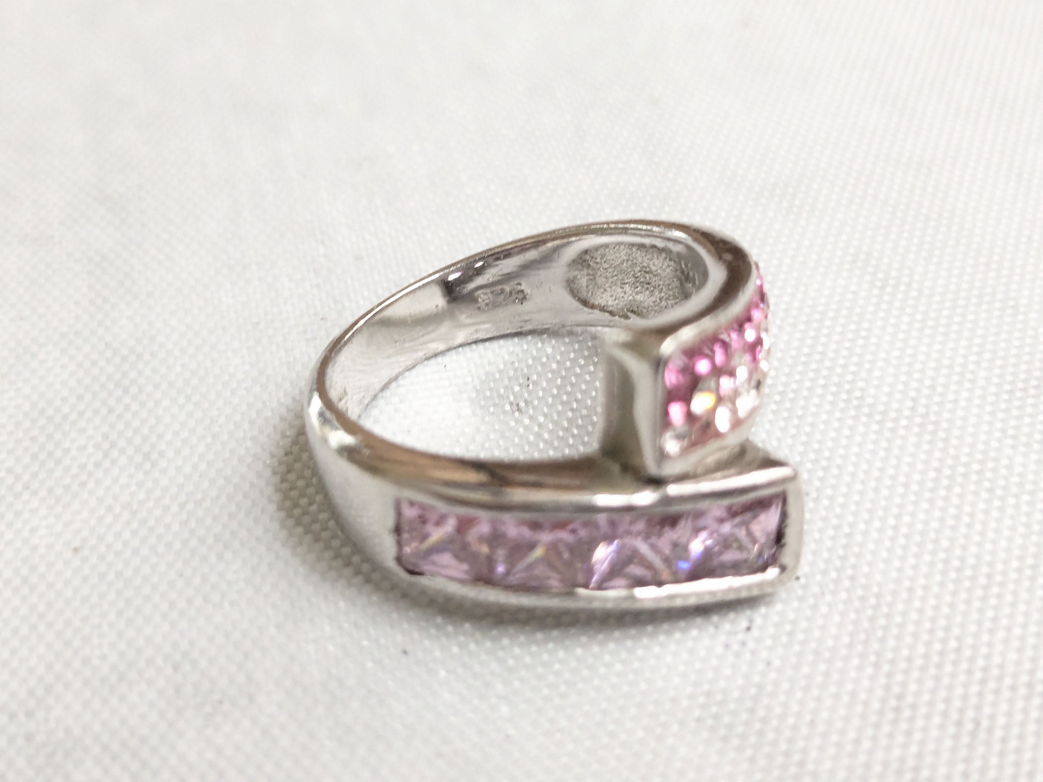 Jewelry Sterling Silver Ring 6.5 Pink Topaz CZ Bypass Size ONE SIZE - 6 Thumbnail