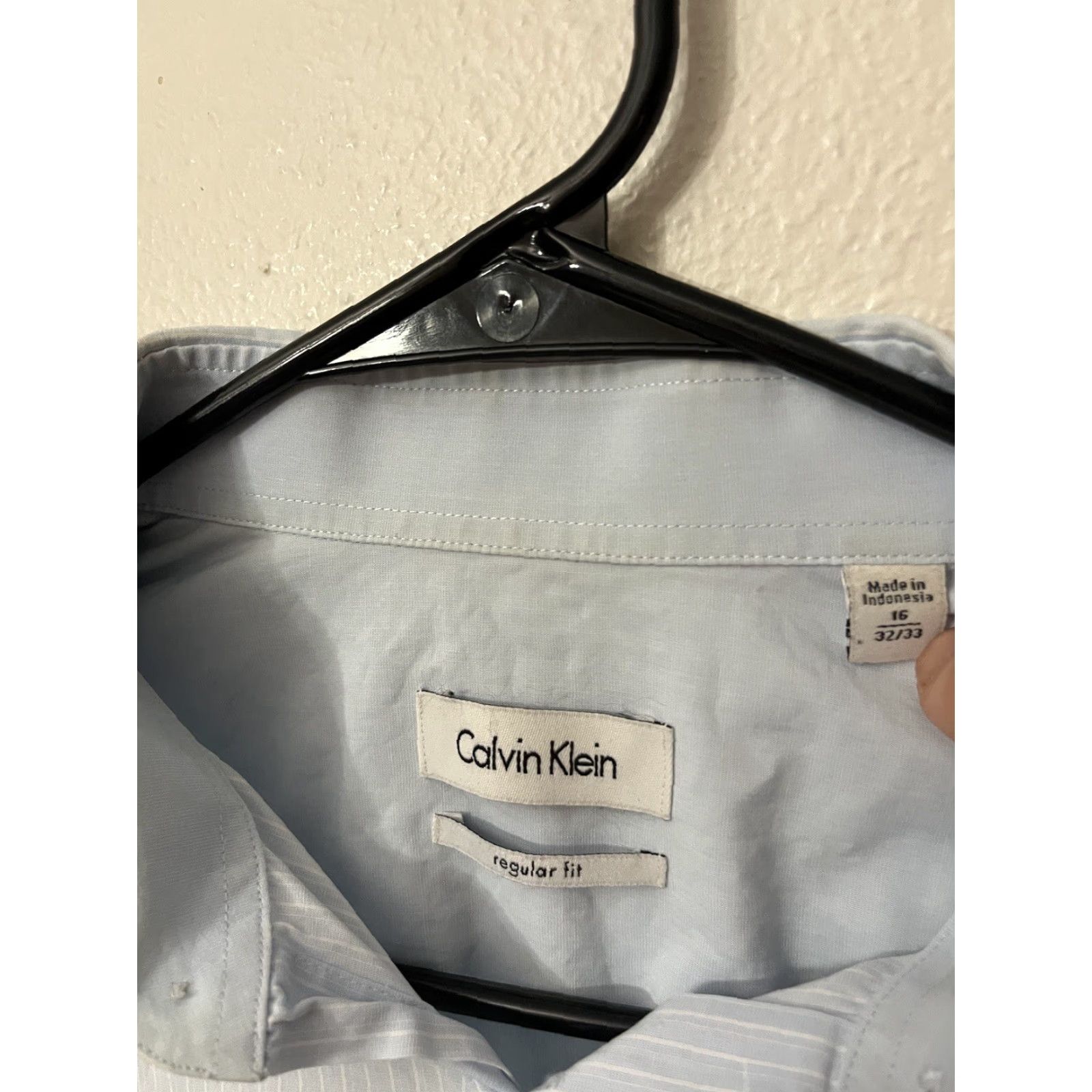 Calvin Klein Calvin Klein Shirt Mens 16 Blue Solid Cotton Blend Regular Fit Stretch Size US L / EU 52-54 / 3 - 3 Thumbnail