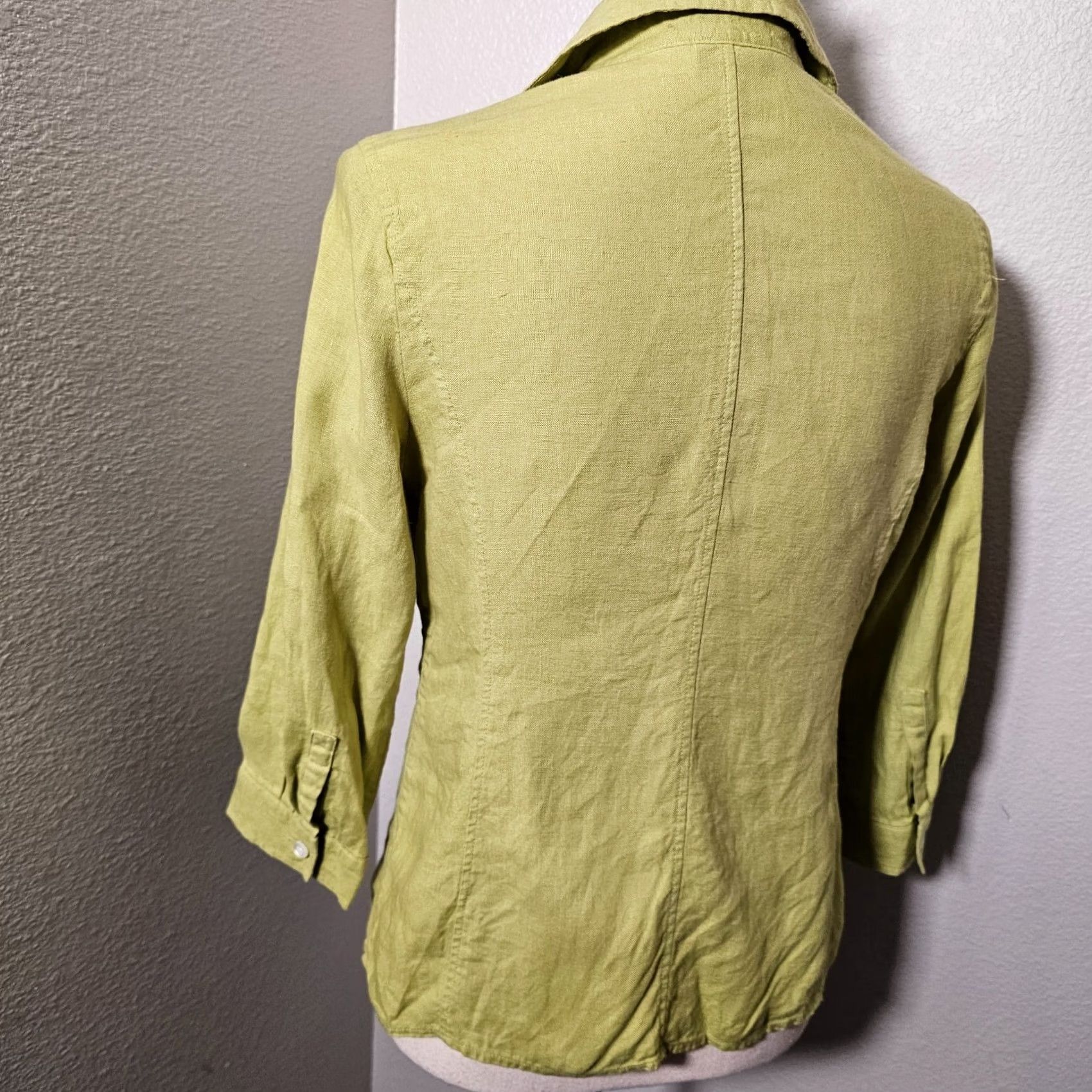 Talbots VINTAGE Talbots Shirt Petites PURE IRISH LINEN Light Green Button Up 6P Top Blouse Size M / US 6-8 / IT 42-44 - 3 Thumbnail
