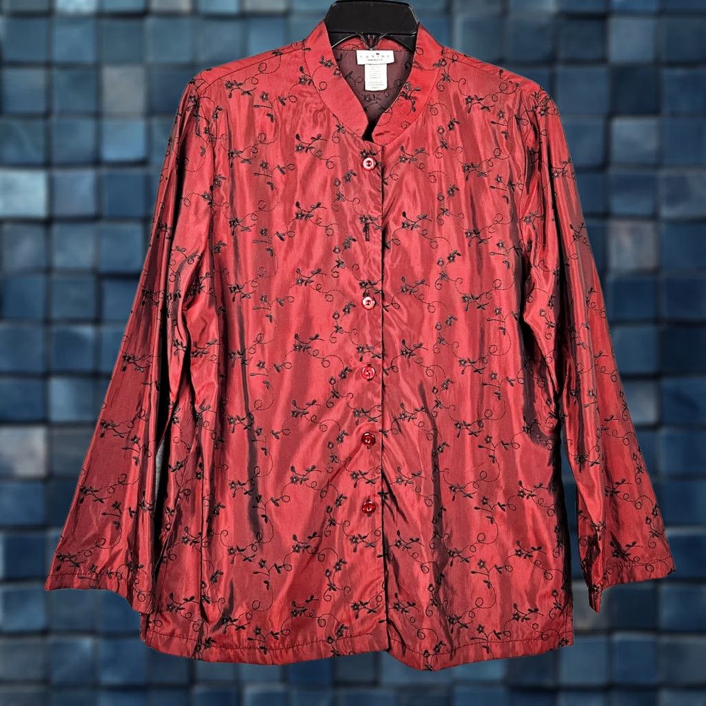 Vintage Caribe Shirt Women's Red Floral Embroidered Button-Up Long Sleeve Sz S Size S / US 4 / IT 40 - 1 Thumbnail