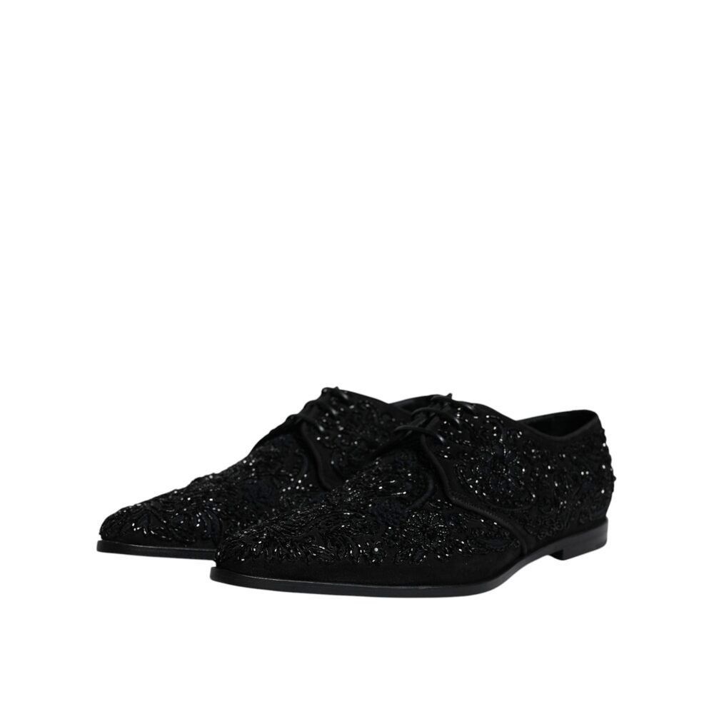 Dolce & Gabbana Dolce & Gabbana Black Embellished Suede Derby Formal Shoes Size US 12 / EU 45 - 4 Thumbnail