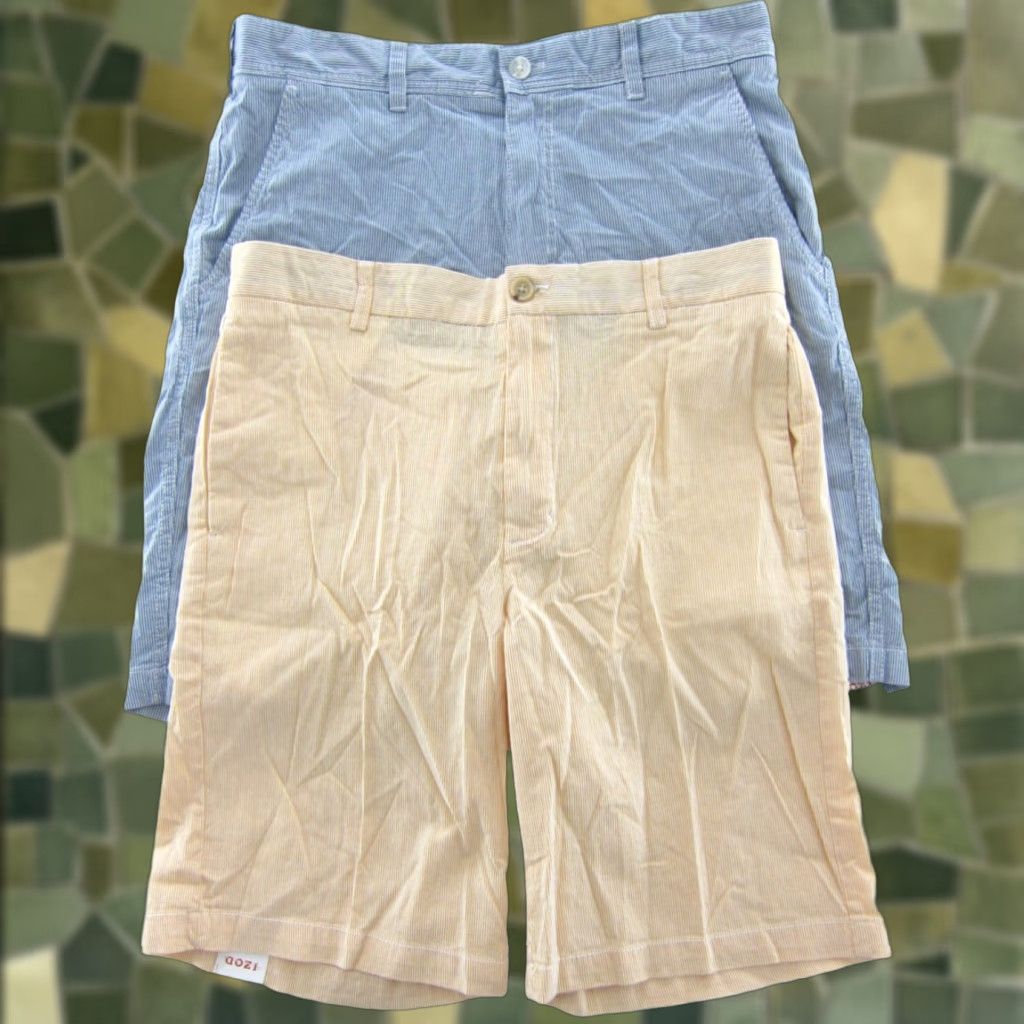Izod 2 Pair NWT IZOD Corded Stripe Flat Front Chino Short Men 32 Mens Slim Color Multicolor 34" waist 11.5" rise 40" hip 10.5" inseam Size US 32 / EU 48 - 1 Thumbnail