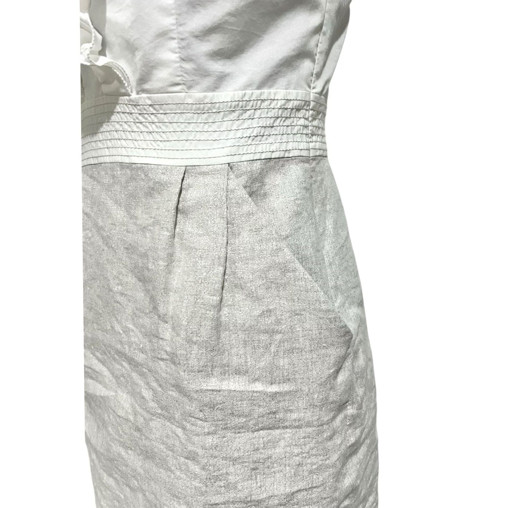 Loft LOFT Petites Pencil Dress White Cream w/ Metallic Ruffle V-Neck Pockets Sz 4P Dress Women Pencil Dress Size S / US 4 / IT 40 - 4 Thumbnail