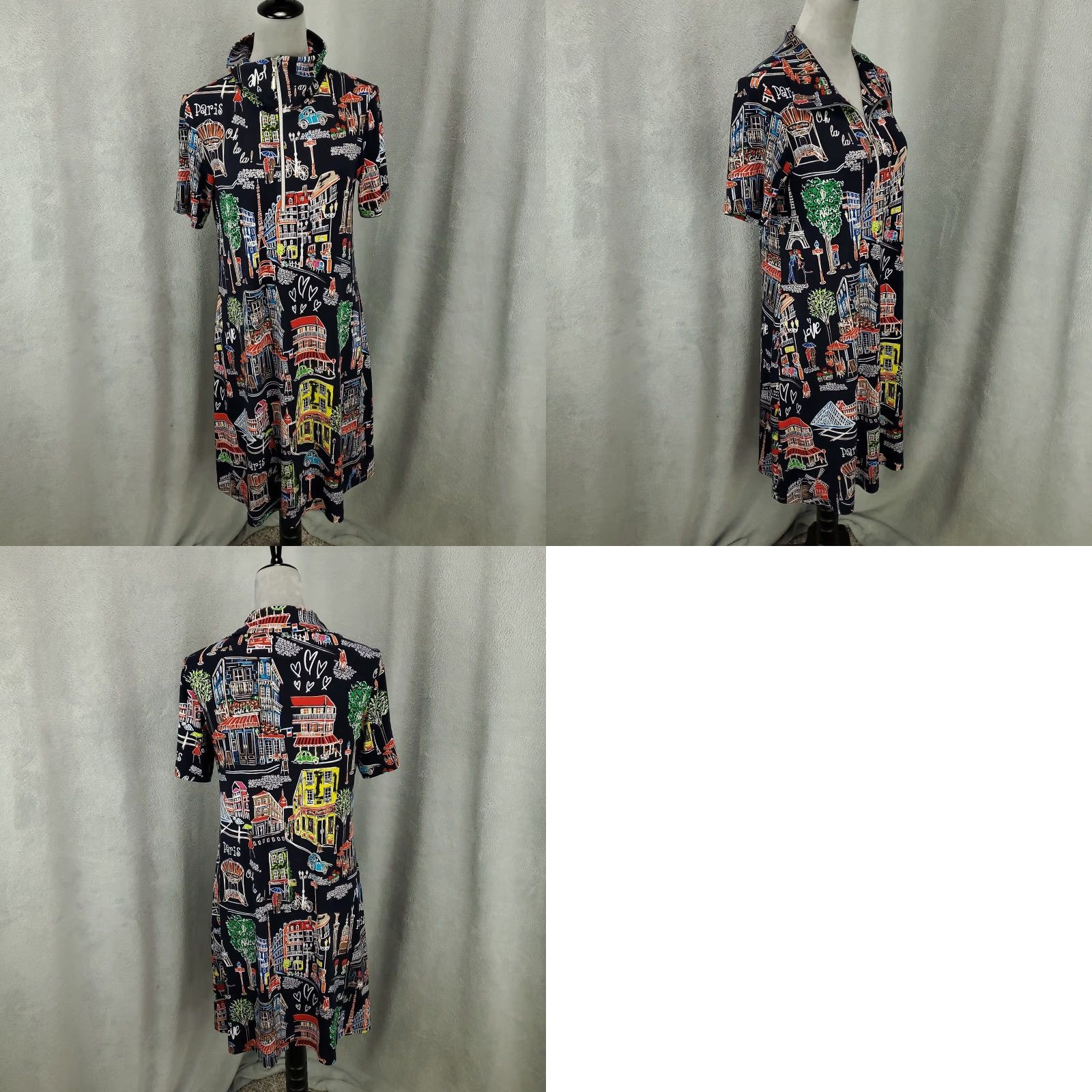Joseph Ribkoff Joseph Ribkoff Dress Womens 6 A-Line Trapeze Shift Knee Length Multicolor Zip Paris Love Parisian Print Casual Party/Cocktail Travel Womens Size M / US 6-8 / IT 42-44 - 8 Thumbnail