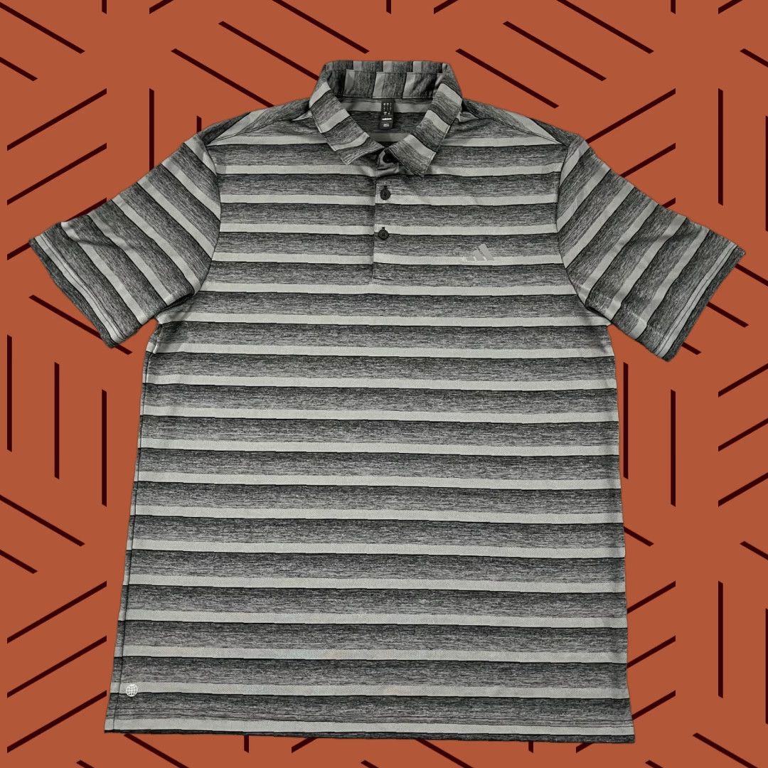 Adidas ADIDAS Polo Shirt Mens Large Gray Striped Golf Performance Sport Stretch Casual Size US L / EU 52-54 / 3 - 1 Thumbnail