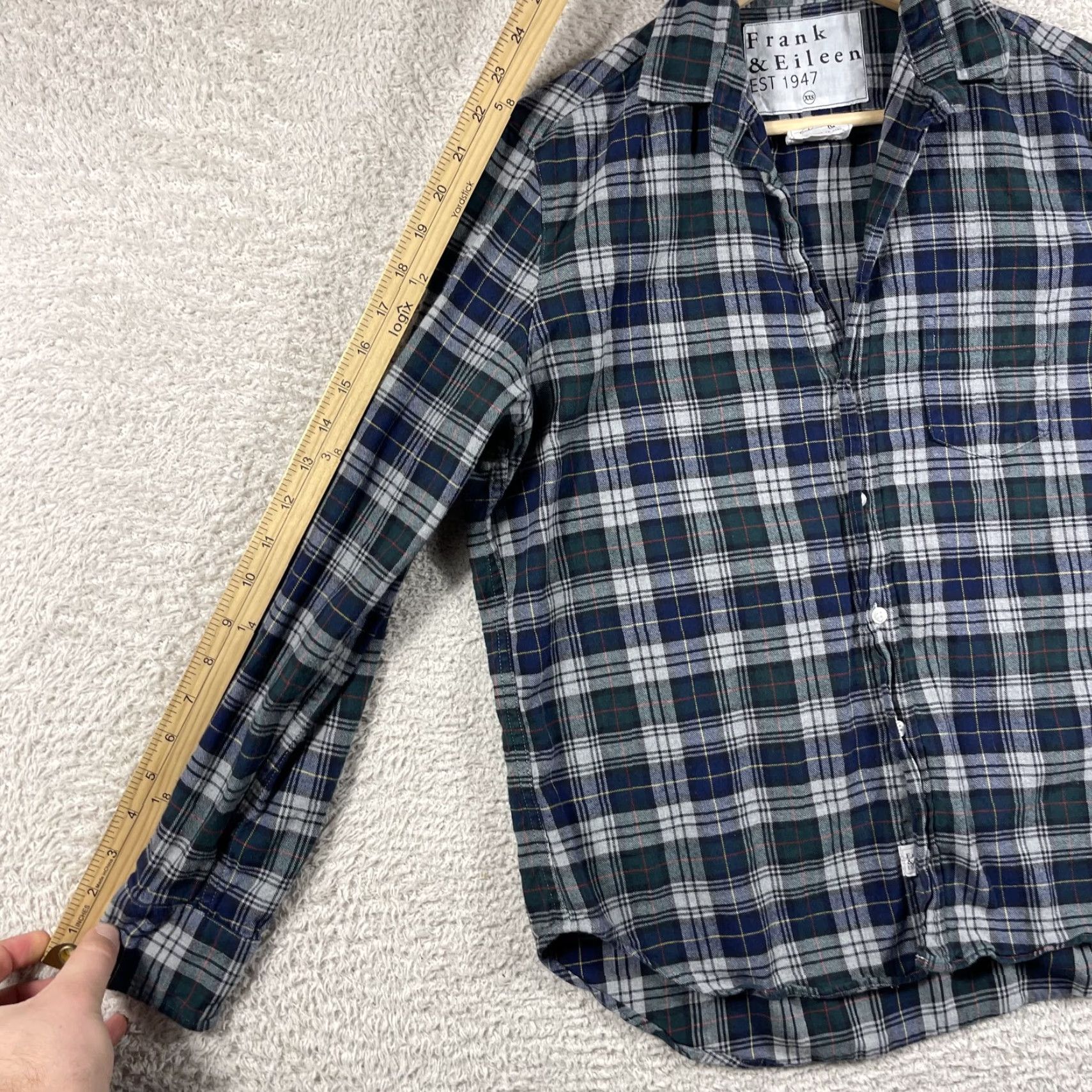Frank & Eileen Frank & Eileen Shirt Women's XXS Plaid Green Blue Button-Up Cotton Italy Flannel Size XXS / US 00 / IT 34 - 7 Thumbnail