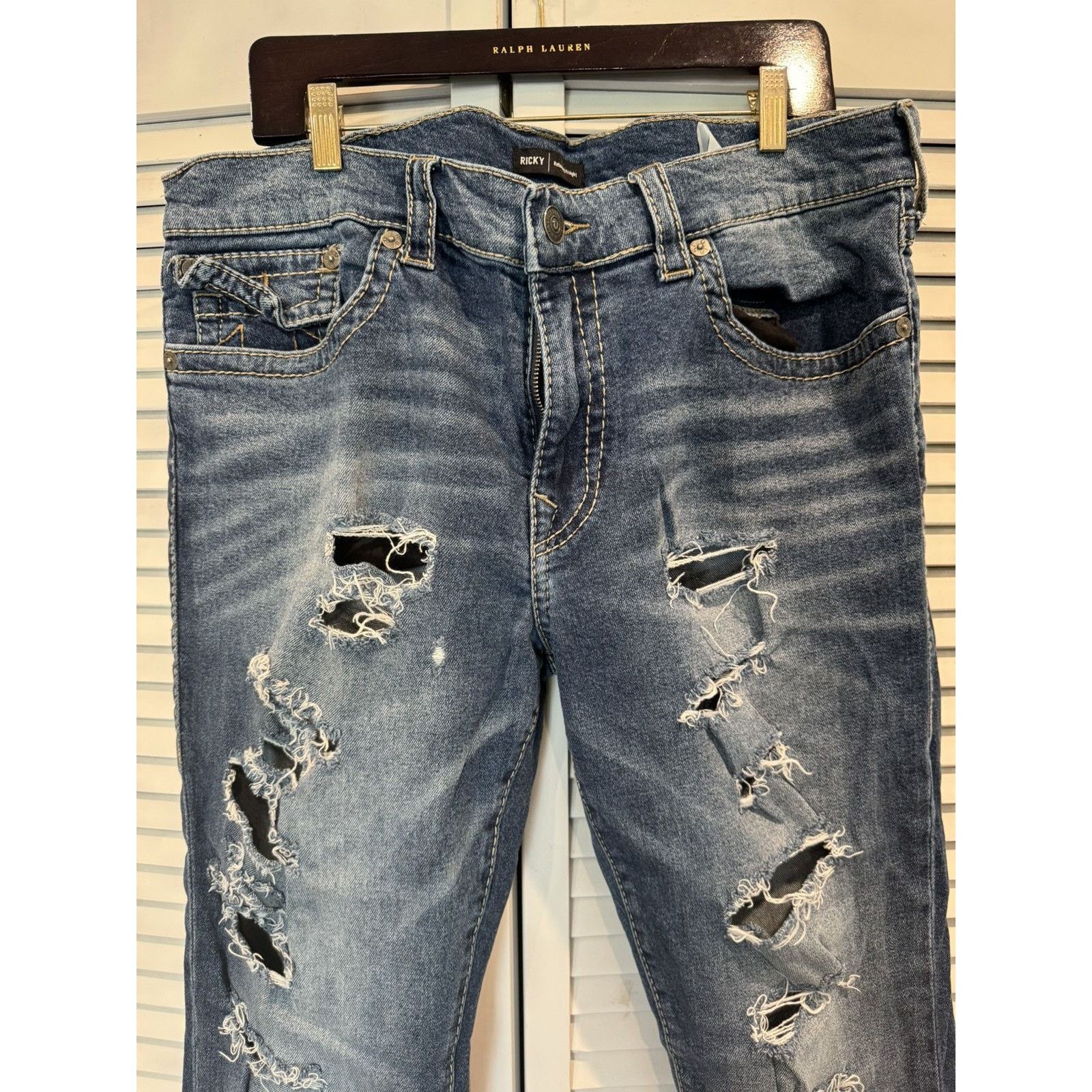 True Religion × Vintage True Religion Jeans Ricky Relaxed Straight Distressed Denim Size US 38 / EU 54 - 3 Thumbnail