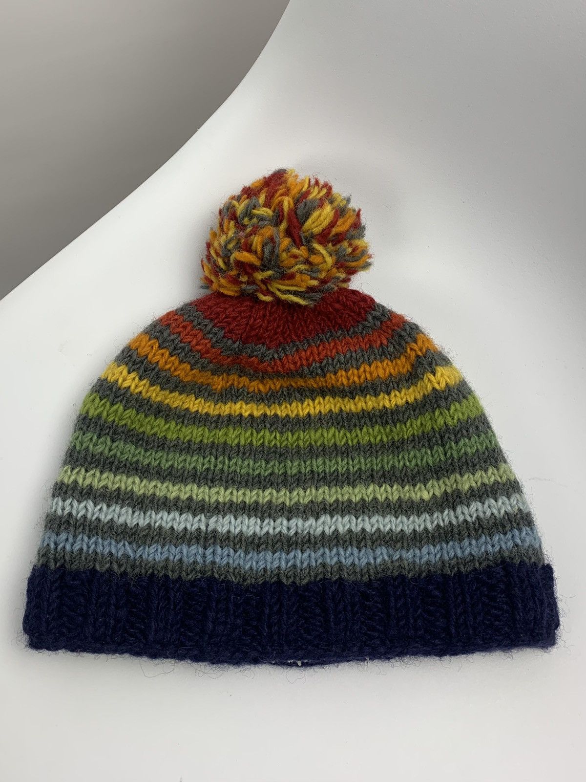 Designer × Handmade Vintage Pachamama Handmade 3D Striped Wool Knit Hat One Size Size ONE SIZE - 2 Thumbnail