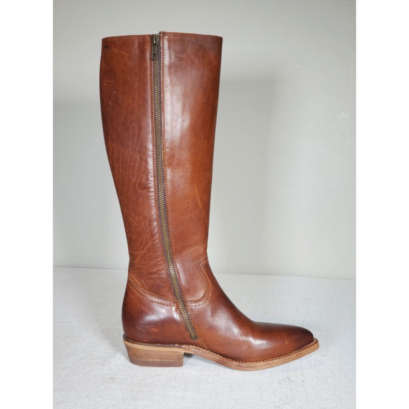 Frye VINTAGE FRYE Billy Inside Zip Tall Cowboy Boots Caramel Brown Leather 70810 Women's US 7.5 B Boots Mens Size US 8 / IT 38 - 4 Thumbnail