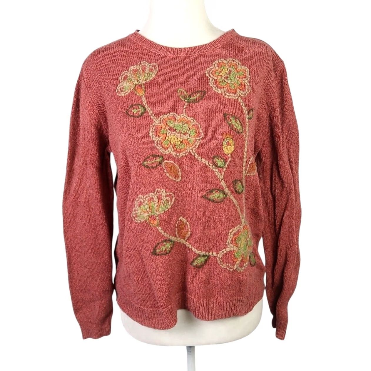Vintage VINTAGE Alfred Dunner Sweater Shirt Women Petite M Orange Floral Embroidered Knit Bohemian Long Sleeve Pullover Cotton Ramie Autumn Winter Spring Fall Size M / US 6-8 / IT 42-44 - 2 Thumbnail