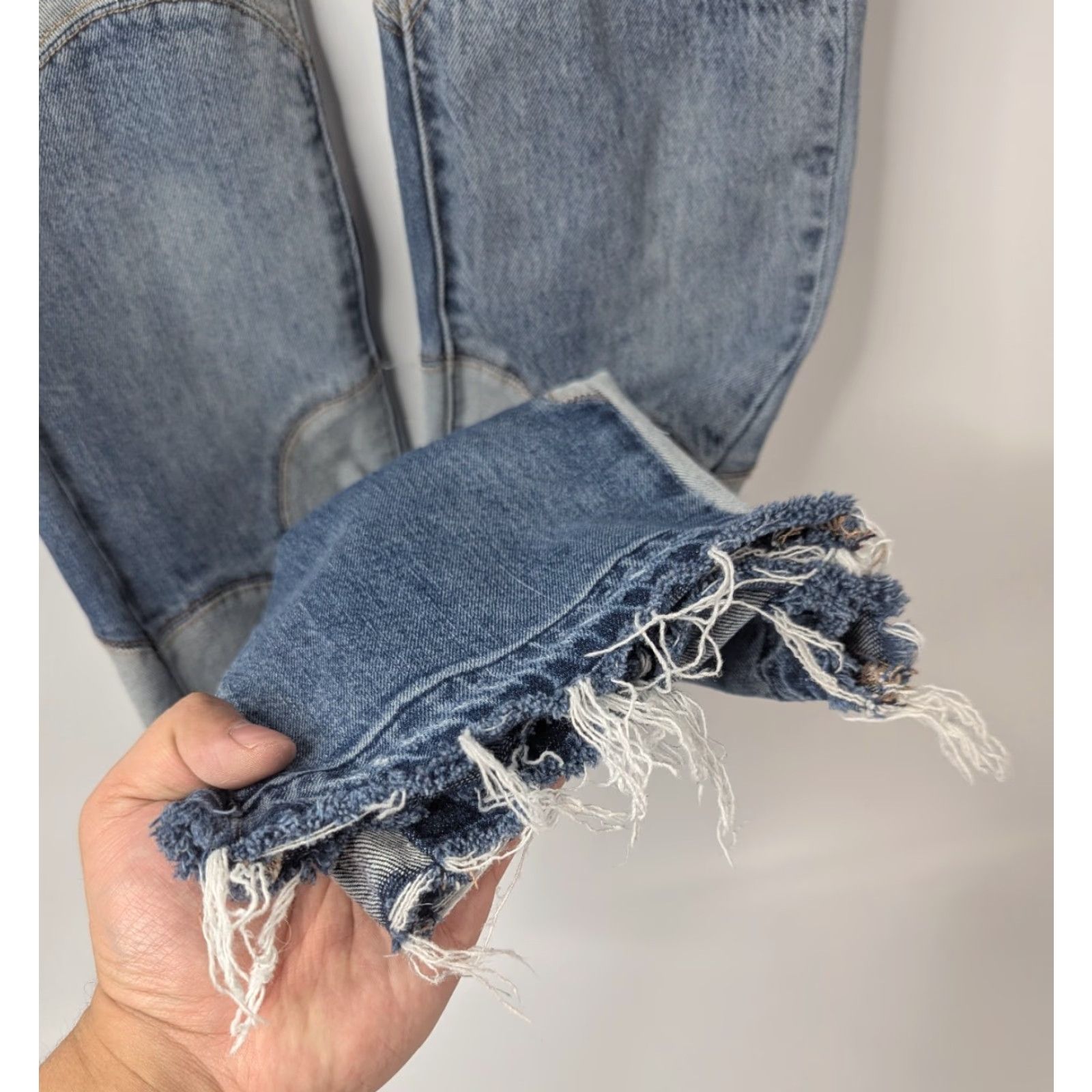 Vintage Glo Gang Jeans Unisex Adults Denim Hip-Hop High Street Retro Stitching Raw Hem Size 32 Blue 36 In Inseam Flared Mens Womens Boys Girls Size US 32 / EU 48 - 4 Thumbnail