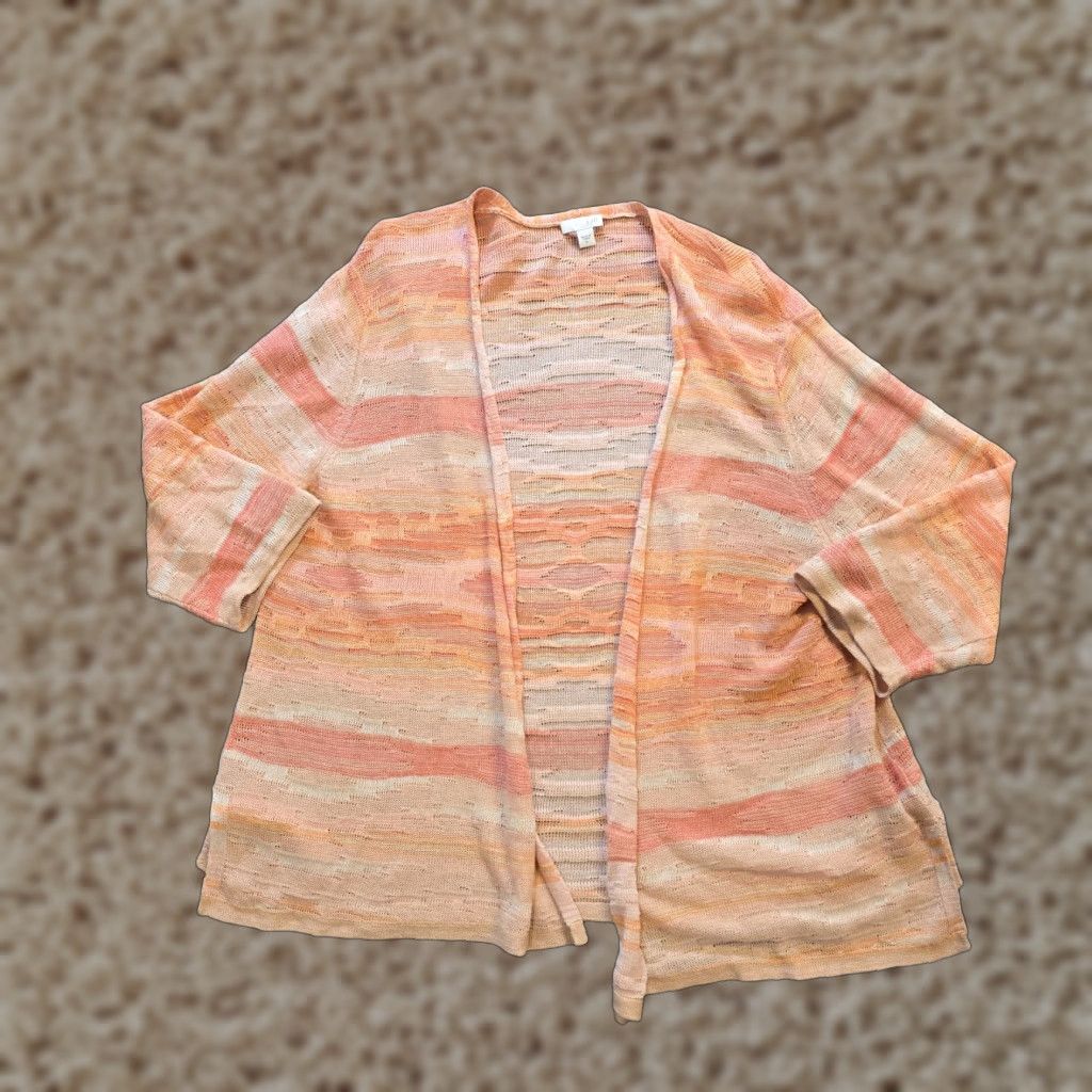 J. Jill J Jill Cardigan Womens XL Orange Striped Linen Blend Open Duster Sweater Casual Size XL / US 12-14 / IT 48-50 - 1 Thumbnail