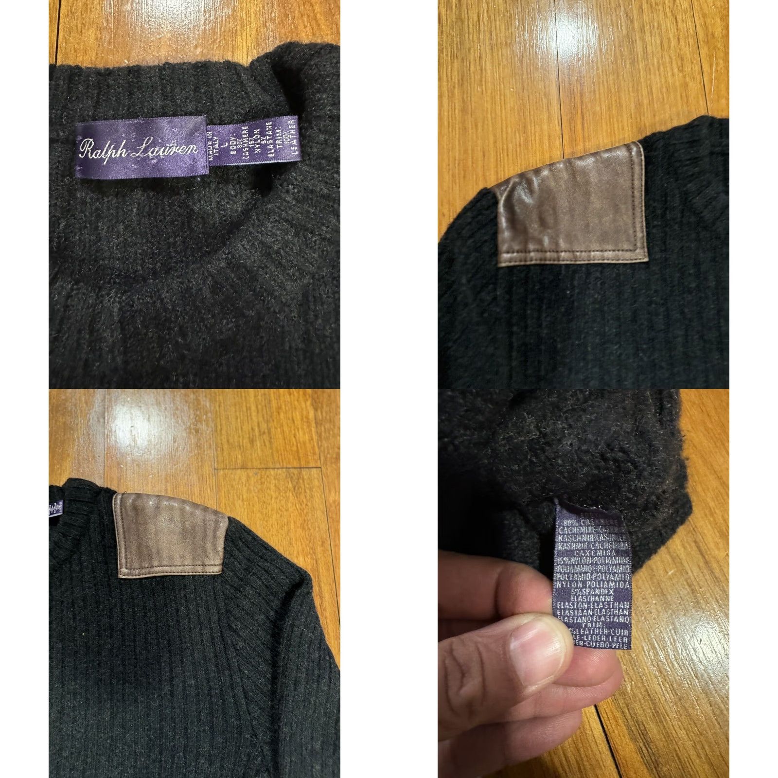 Ralph Lauren Purple Label VINTAGE Ralph Lauren Purple Label Charcoal Ribbed Sweater Leather Details 80% Cashmere L Men Size US L / EU 52-54 / 3 - 9 Thumbnail