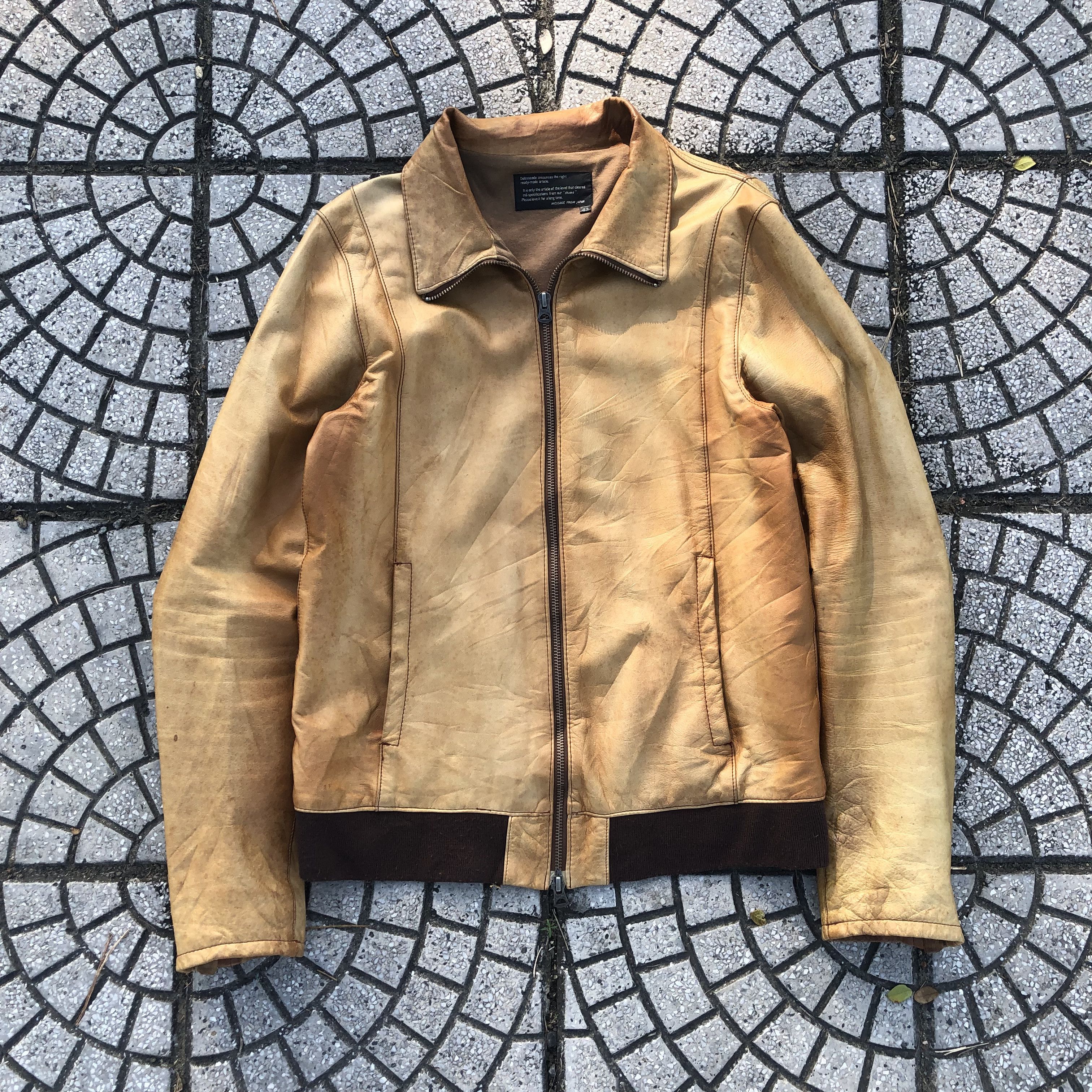 Japanese Brand Shama Japan Distressed Leather Bomber Jacket Collared Zip Up Size US S / EU 44-46 / 1 - 1 Thumbnail