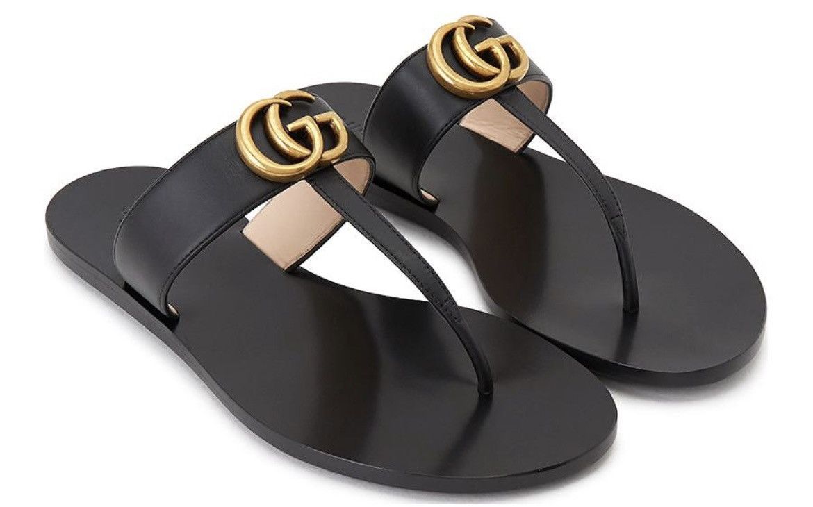Gucci Gucci Women’s Thong Leather Sandal with Double G Lifford Size US 5 / IT 35 - 2 Thumbnail
