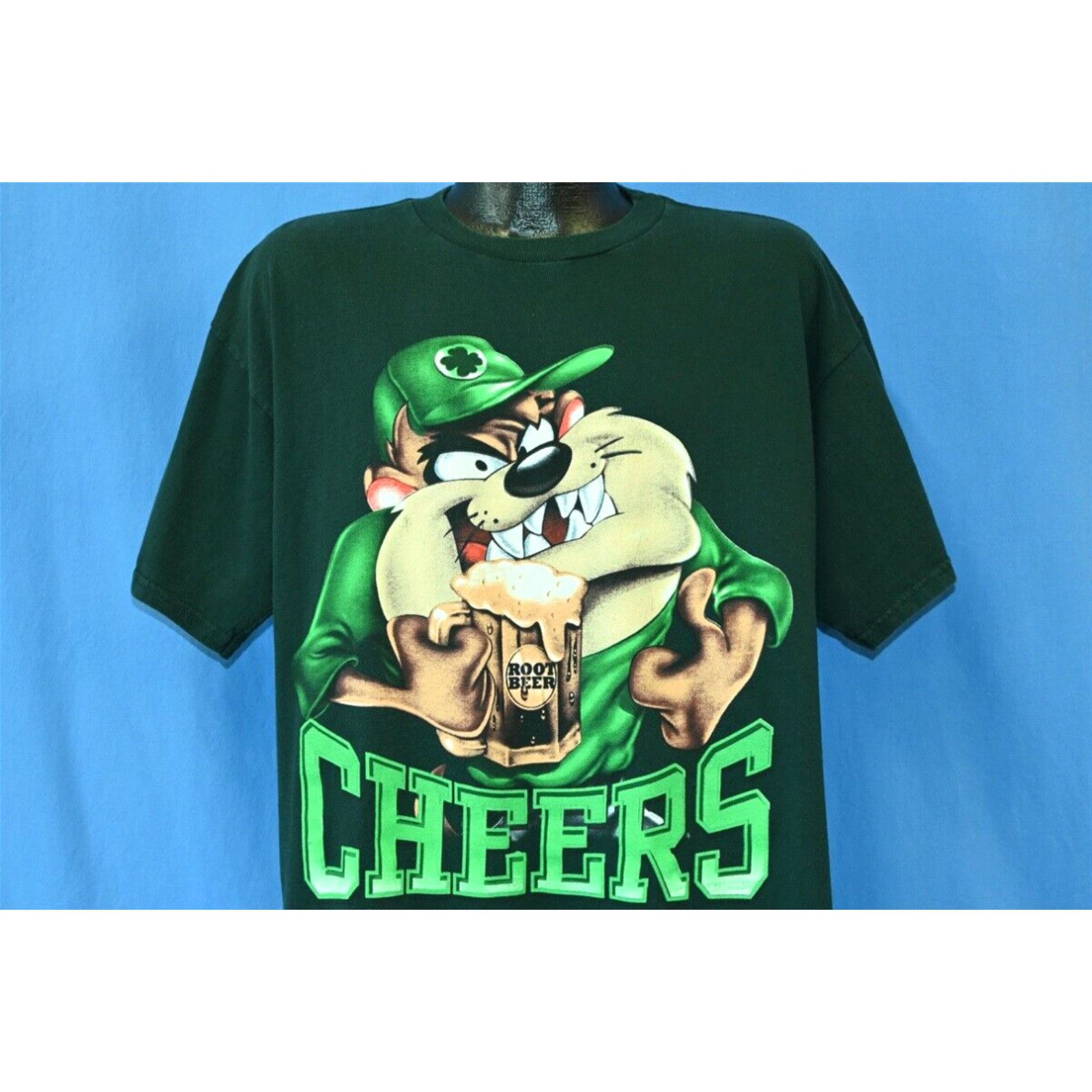 Image of Vintage VTG 90's Taz St Patrick's Day Tasmanian Devil Looney Tunes Root Beer T-Shirt XL in White