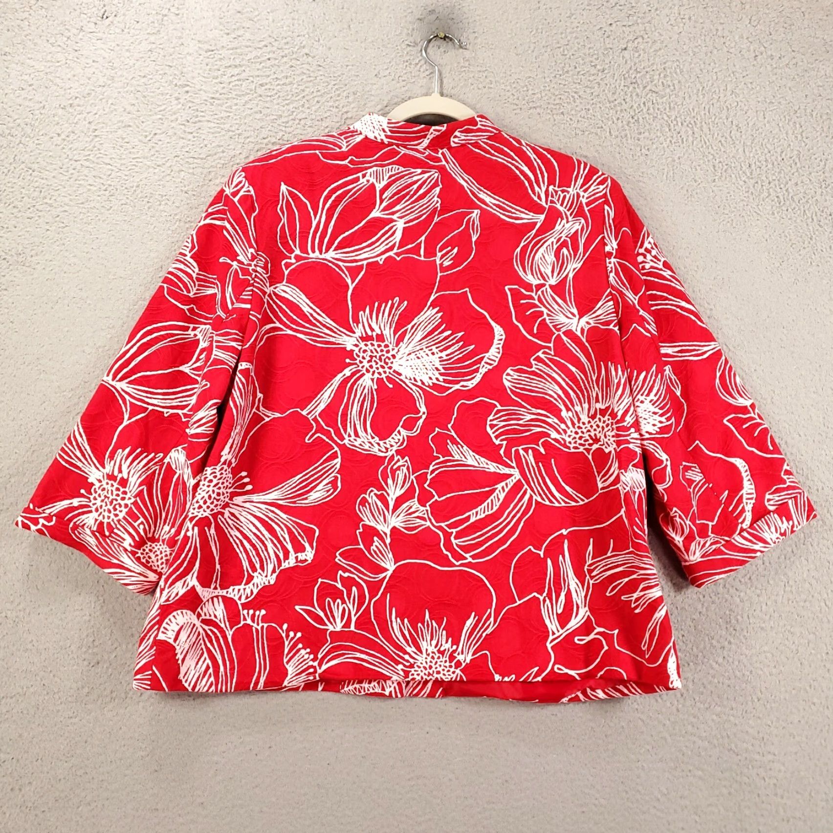 Vintage Susan Graver Jacket Womens XL Red White Button Up Lined Artsy Flowers Line Art Size XL / US 12-14 / IT 48-50 - 7 Thumbnail