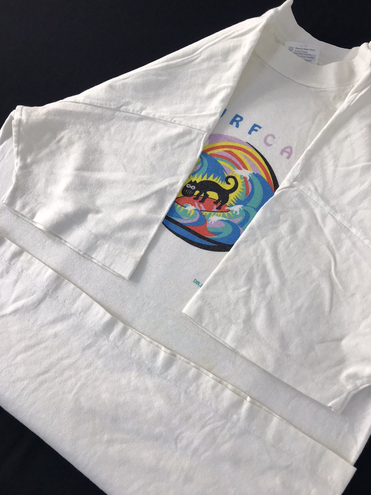 Vintage 80s Surf Cat Hawaii Nicholas Black Dr Diego Line Tee Size US M / EU 48-50 / 2 - 5 Thumbnail