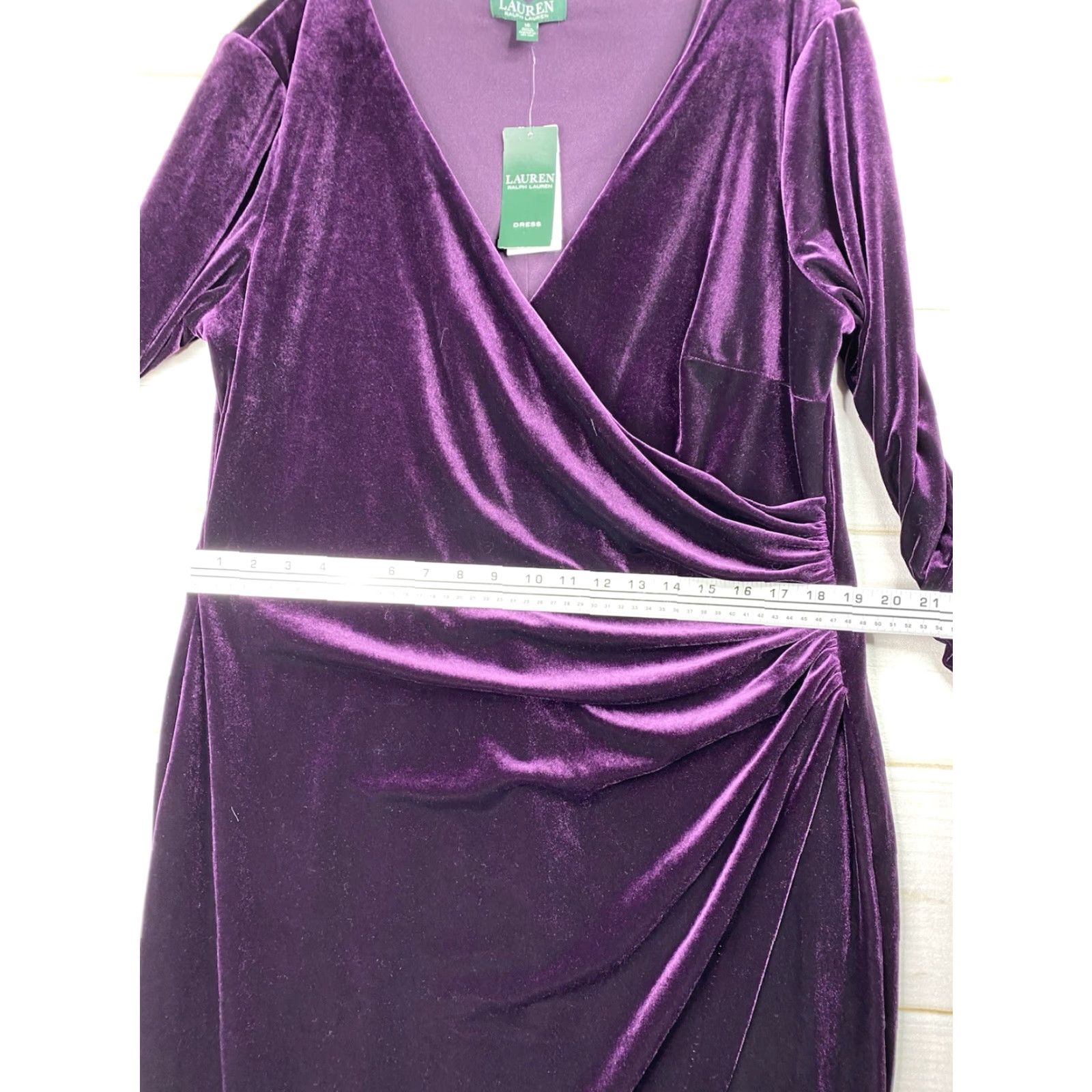 Ralph Lauren Lauren Ralph Lauren Dress 18 Purple Velvet Stretch Surplice Long Sleeve NWT Size XXL / US 16-18 / IT 52-54 - 7 Thumbnail