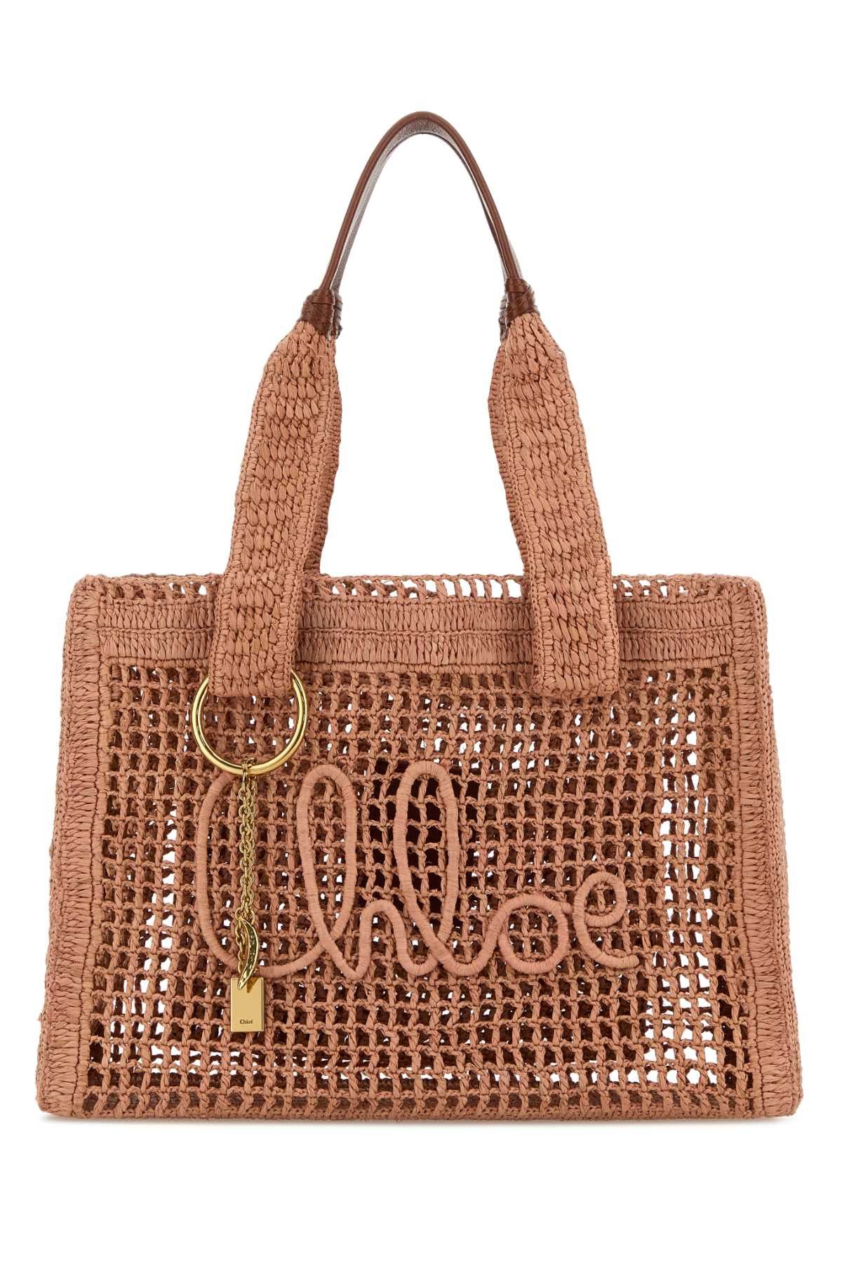 Chloe Antiqued Pink Raffia East-West Summer Banana Shopping Bag Size ONE SIZE - 1 Thumbnail