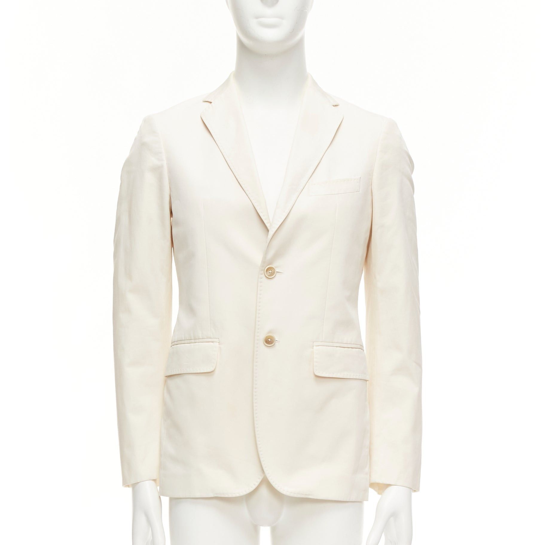 Jil Sander JIL SANDER cream cotton hand stitched lapel pocket single vent blazer IT46 S Size 46R - 1 Thumbnail