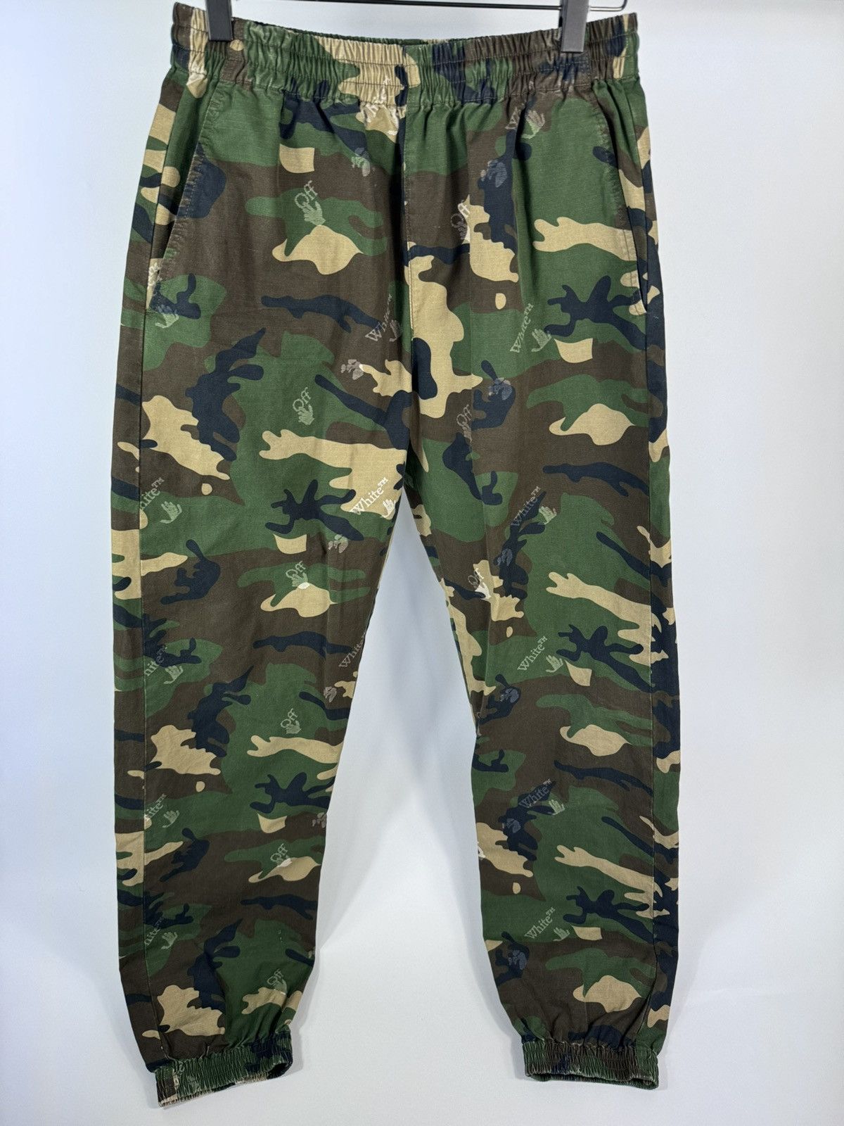 image of Off White Camouflage Logo Print Joggers, Men's (Size 32)