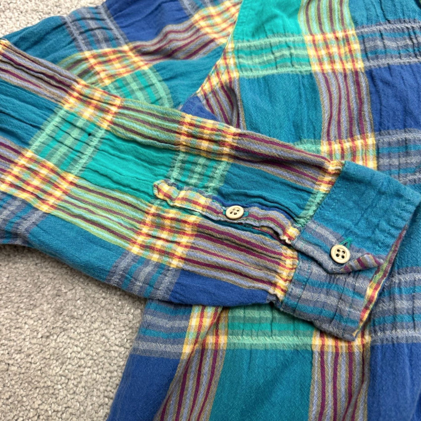 Vintage Woolrich Shirt Womens S Seersucker Button Down Teal Blue Green Long Sleeve Size S / US 4 / IT 40 - 5 Thumbnail
