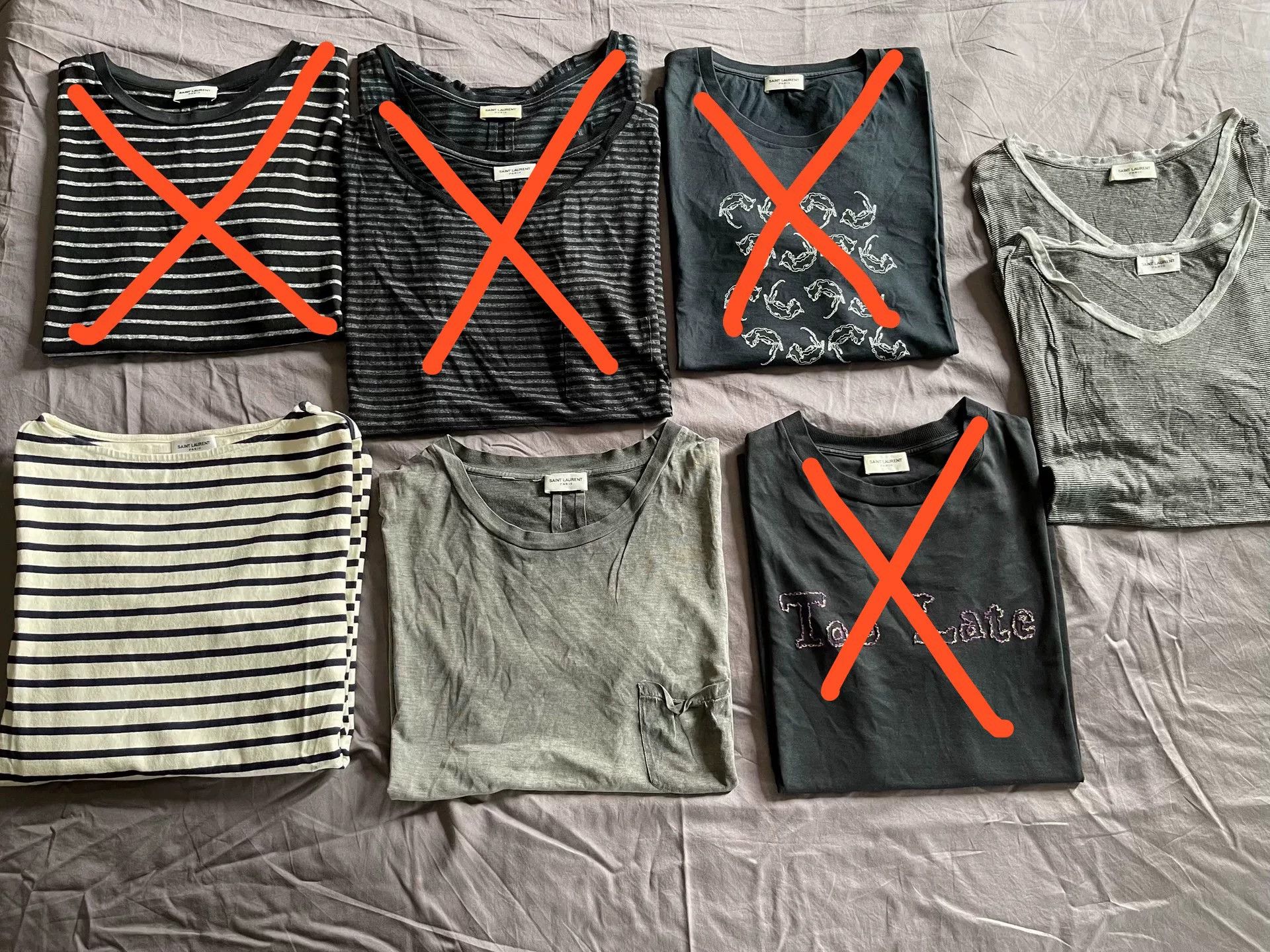 Saint Laurent Paris Saint Laurent Printed Stripe T-Shirt Collection Size US S / EU 44-46 / 1 - 1 Thumbnail