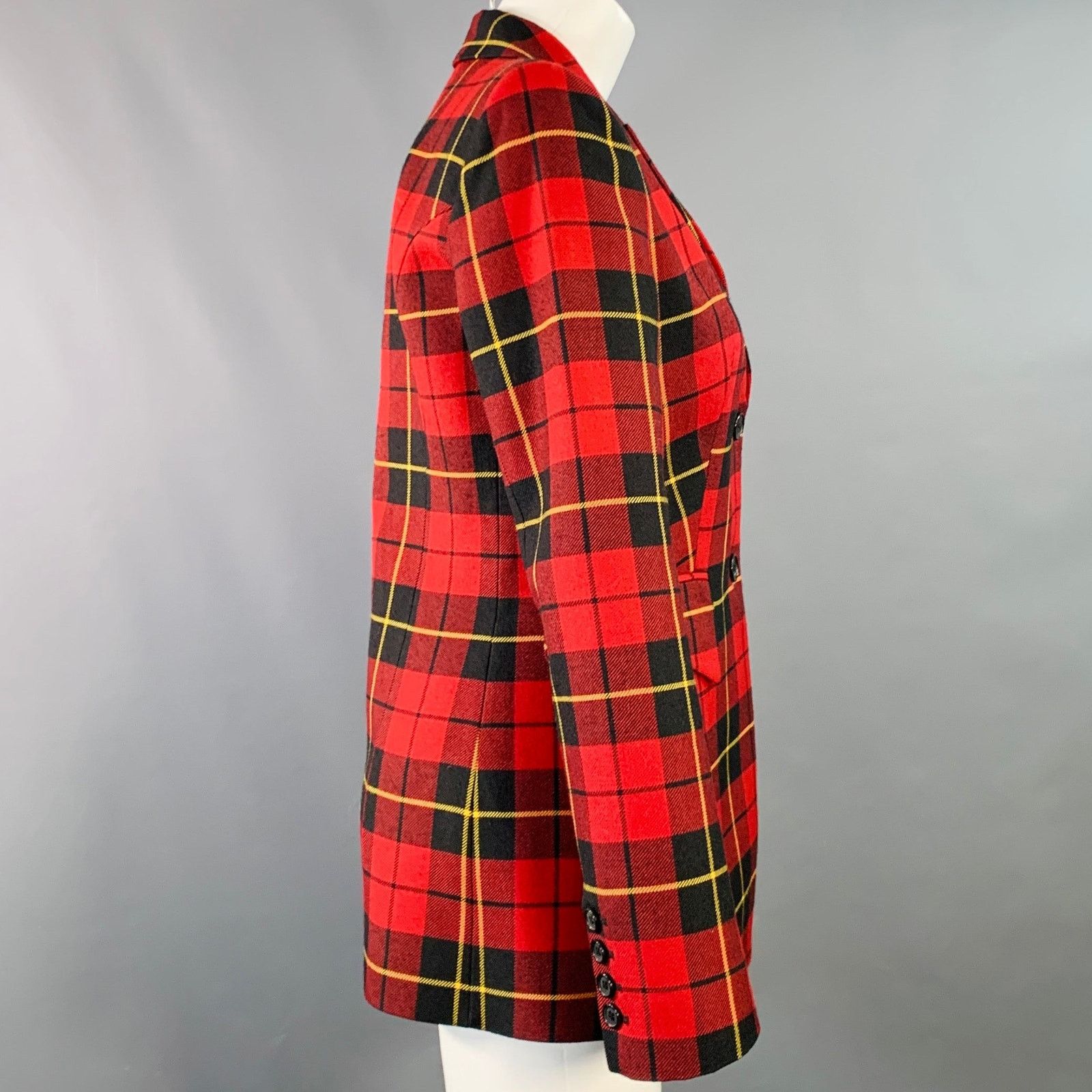 Michael Kors MICHAEL KORS COLLECTION Red Black Wool Plaid Jacket Blazer Size XS / US 0-2 / IT 36-38 - 3 Thumbnail