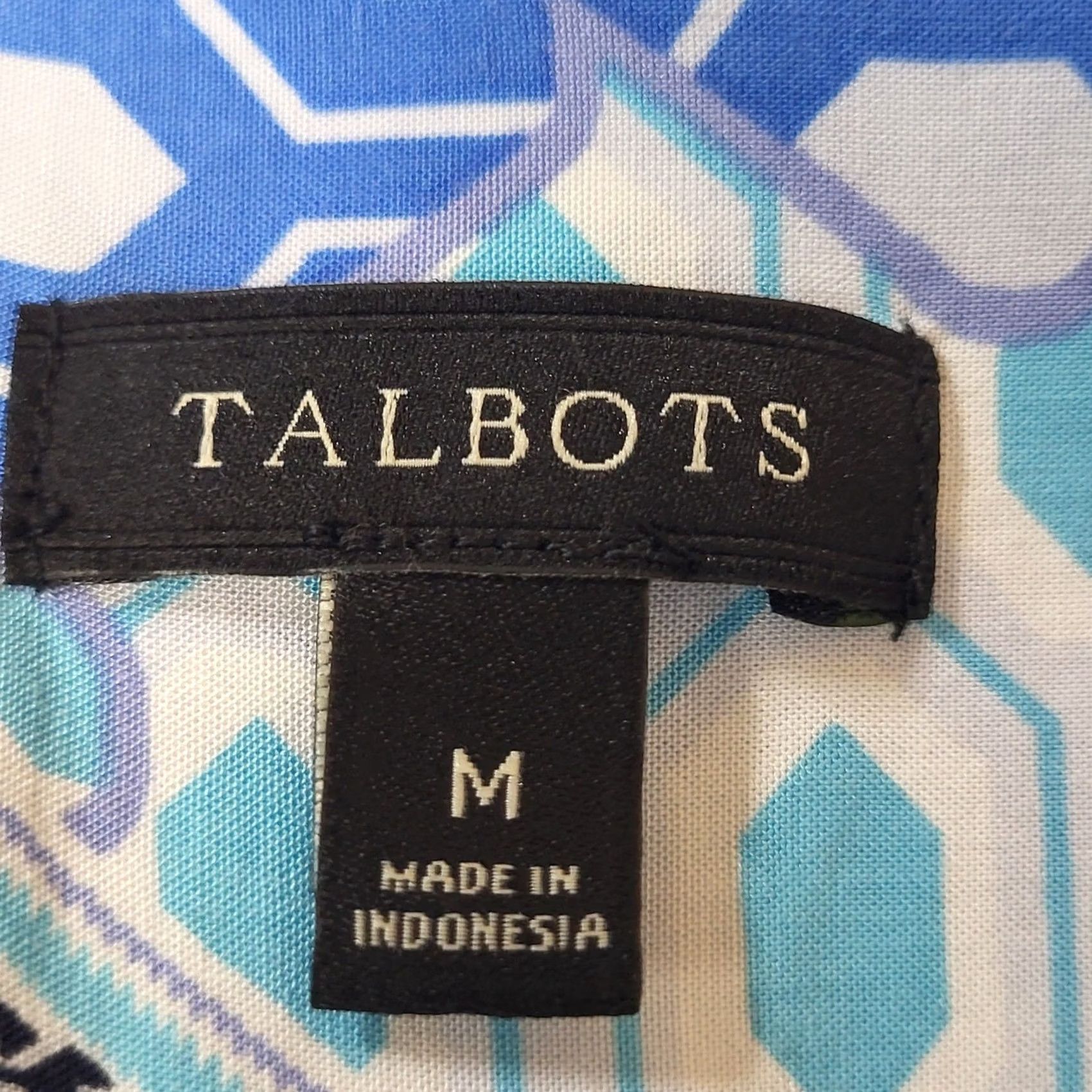 Talbots Talbots Shirt Womens Medium Blue White Geometric Tile Print Roll Down Button Tab Size M / US 6-8 / IT 42-44 - 6 Thumbnail