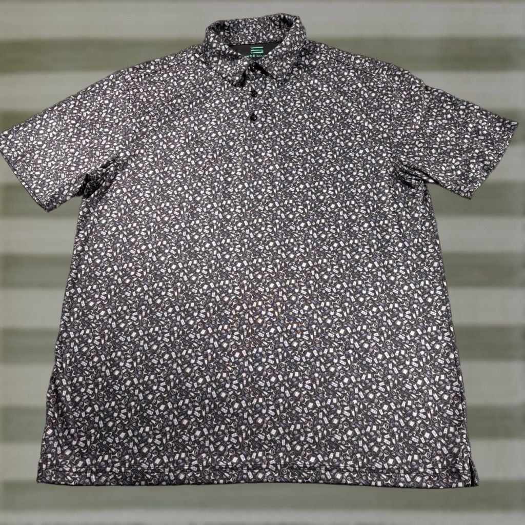 Vintage Mens Polo Shirt L Black Alll Over Print Stretch Golf Three Sixty Six Shirt Mens Short Sleeve Graphic Print Size US L / EU 52-54 / 3 - 1 Thumbnail