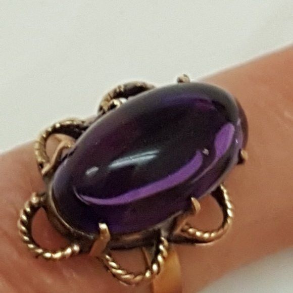Other Antique 14k Yellow Gold Genuine Amethyst Filigree Ring Size ONE SIZE - 6 Thumbnail