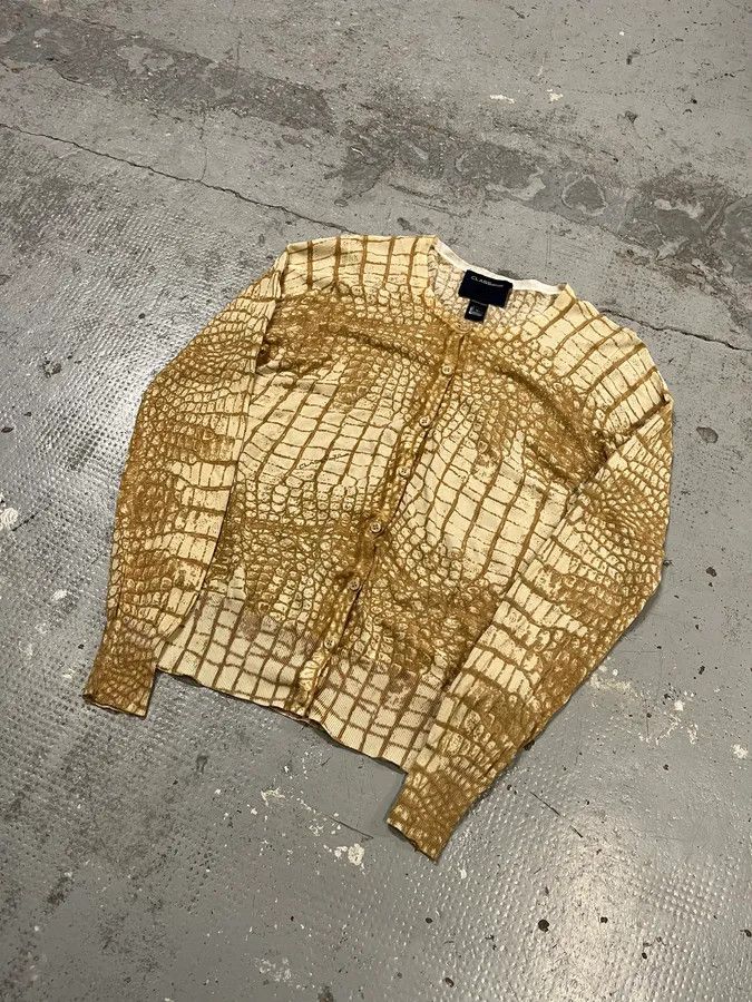 Roberto Cavalli 2000s Roberto Cavalli Crocodile Effect White & Beige Cardigan Size S / US 4 / IT 40 - 4 Thumbnail