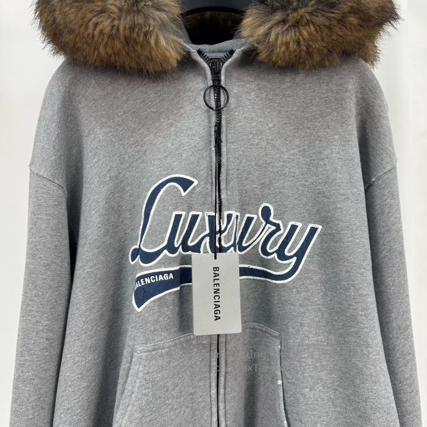 Balenciaga Balenciaga 25 Runway Grey Patch Letter Fur Collar Jacket| Size US XS / EU 42 / 0 - 3 Thumbnail