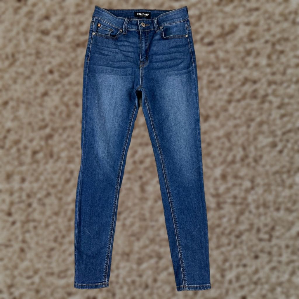 Vintage ENJEAN Jeans Womens 7 Blue Denim Cotton Stretch Skinny Tapered 26x26 Size 28" / US 6 / IT 42 - 1 Thumbnail