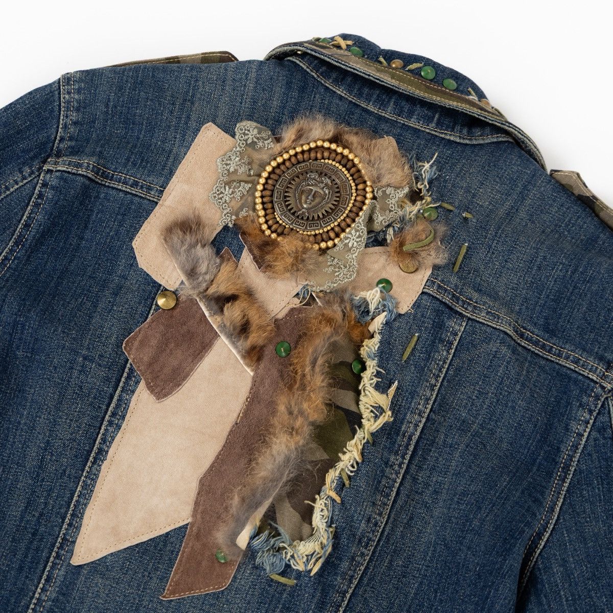 Vintage Rosa & Rose Vintage Denim Jacket Blue Embellished Patchwork Size XL / US 12-14 / IT 48-50 - 6 Thumbnail