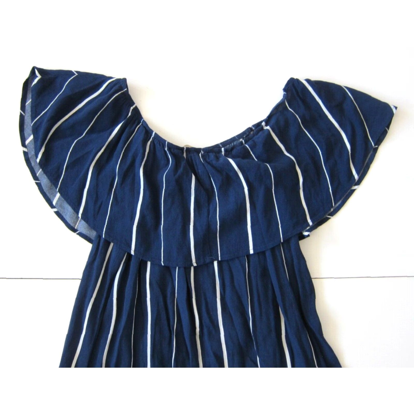Anthropologie Everly Anthropology Blue White Stripe Off The Shoulder Tunic Shift Dress Small Shirt Size S / US 4 / IT 40 - 5 Thumbnail