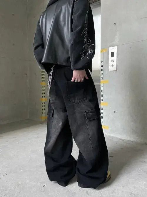Jean Baggy Cargo Wide Leg Multi Pocket Jeans Size US 32 / EU 48 - 4 Thumbnail