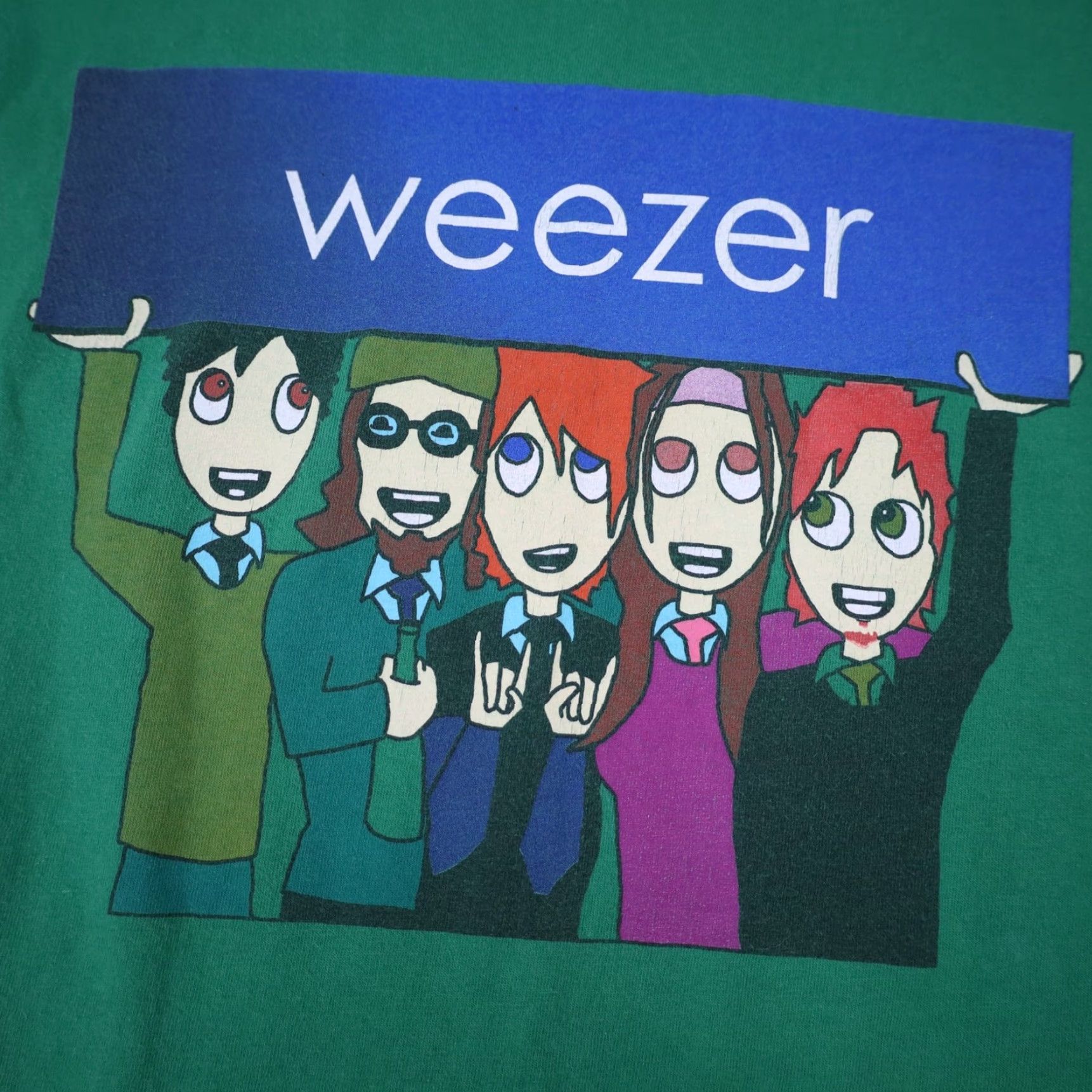 Vintage VINTAGE Weezer Cartoon Group Photo Band Tee Mens Large Green Size US L / EU 52-54 / 3 - 5 Thumbnail