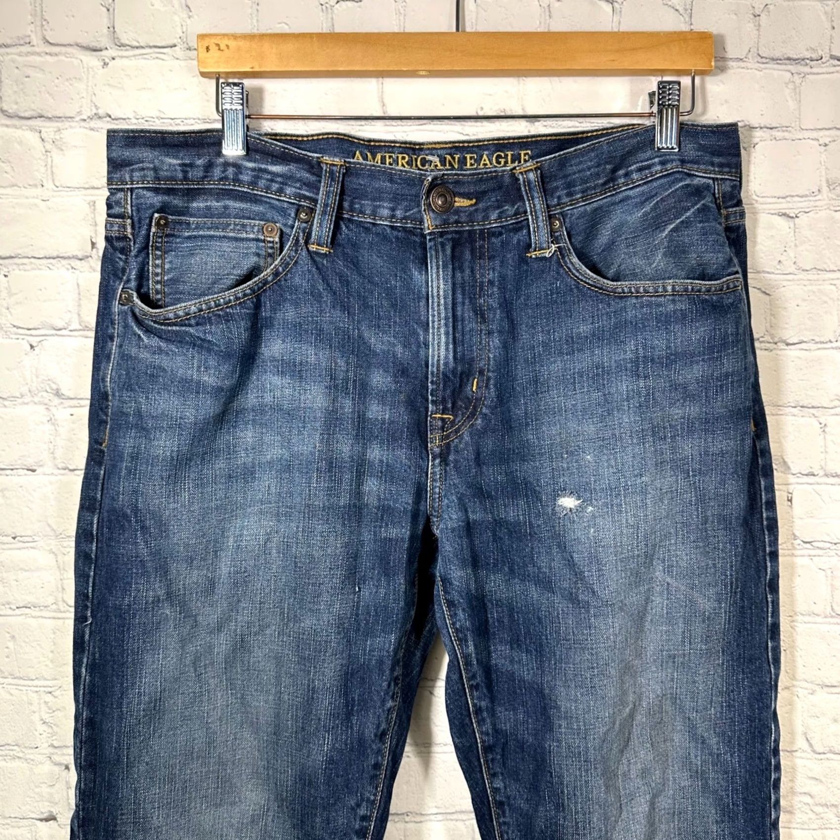 American Eagle Outfitters American Eagle Outfitters Jeans Mens 36x32 Blue Dark Wash Distressed Straight Denim Size US 36 / EU 52 - 2 Thumbnail
