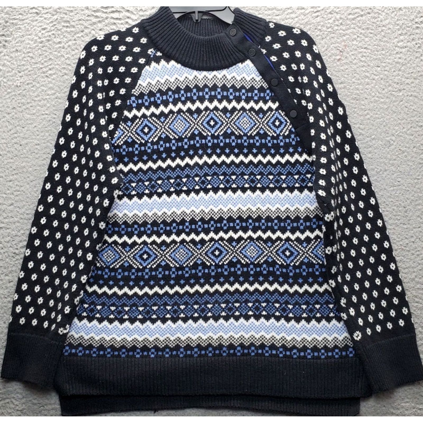 Talbots T by Talbots Sweater Geometric Multicolor Chunky Knit Thermolite Button Womens PM Size M / US 6-8 / IT 42-44 - 2 Thumbnail