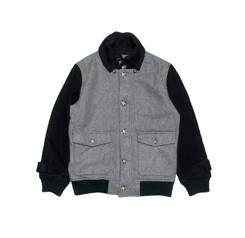 image of Archival Clothing x Cashmere Wool Vintage Wool Bomber Jacket By Black Horse in Grey/Blue (Size Larg