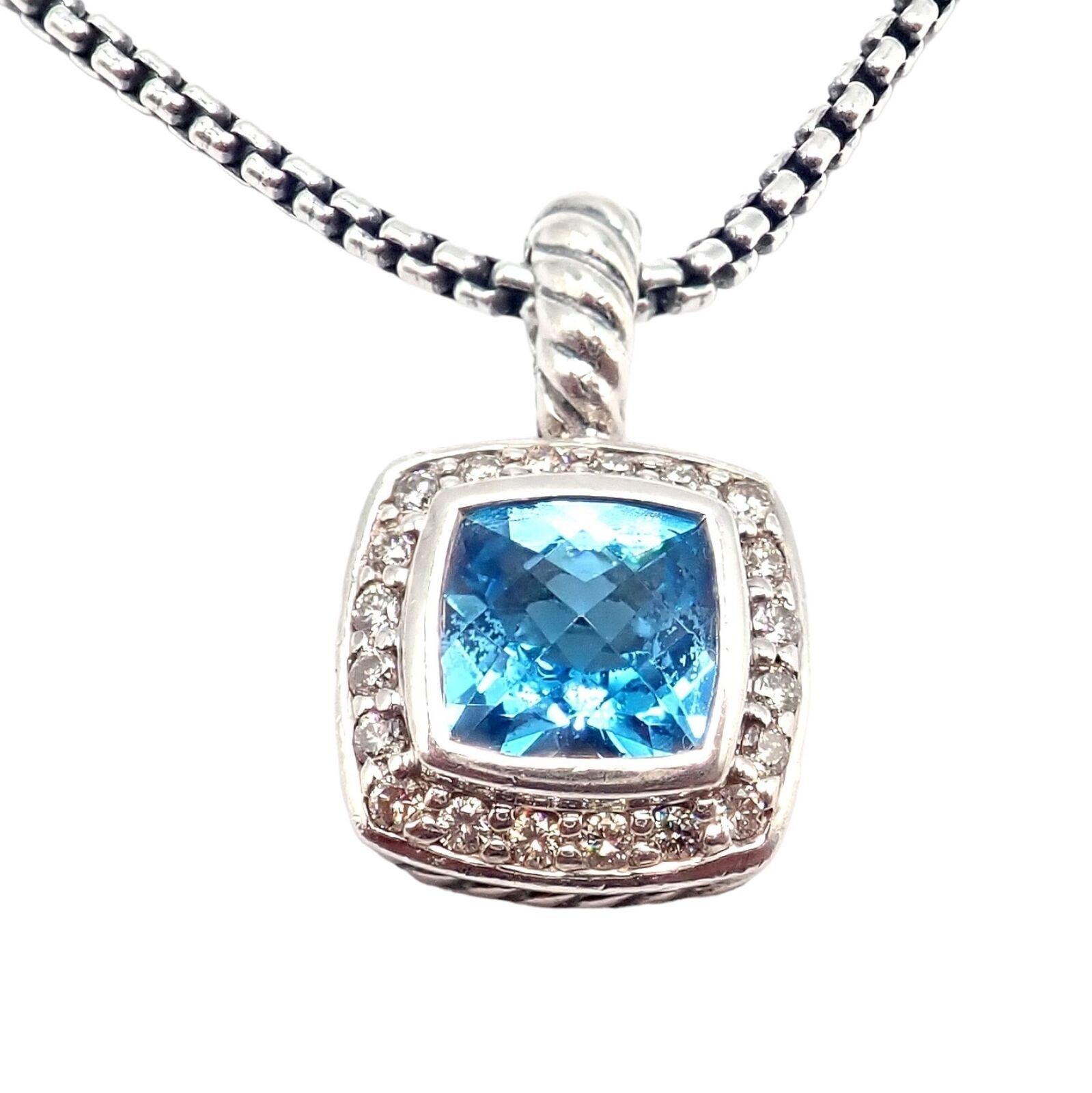 Blue Topaz Diamond Petite Albion Cable Pendant Necklace