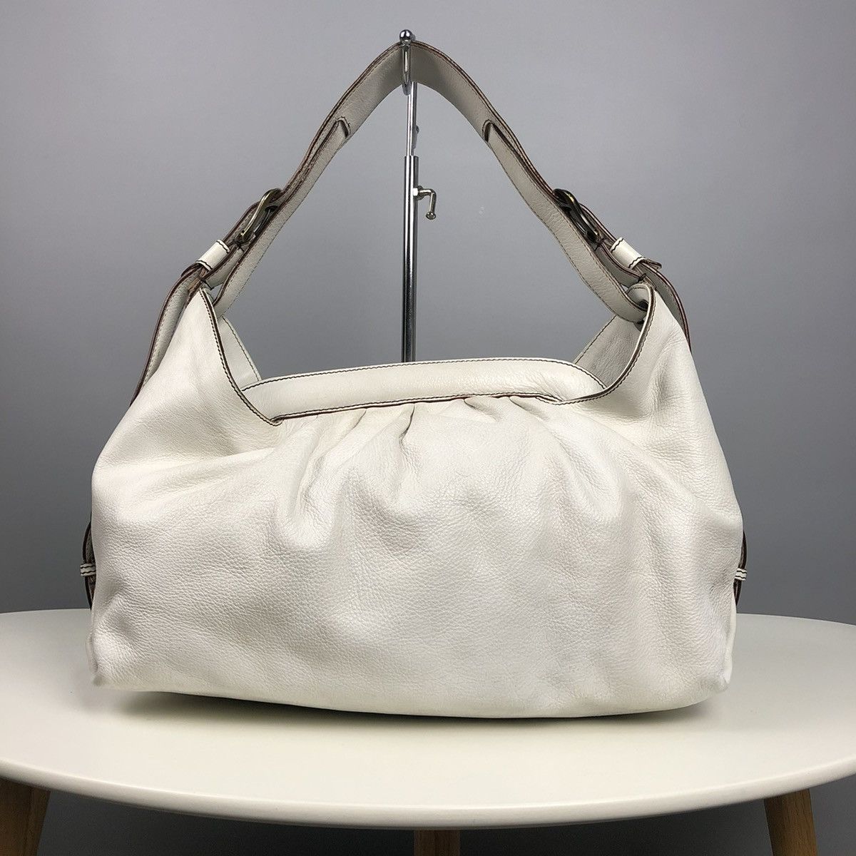 image of Fendi Light White Leather Borsa Doctor Hobo Bag 8Br579, Women's